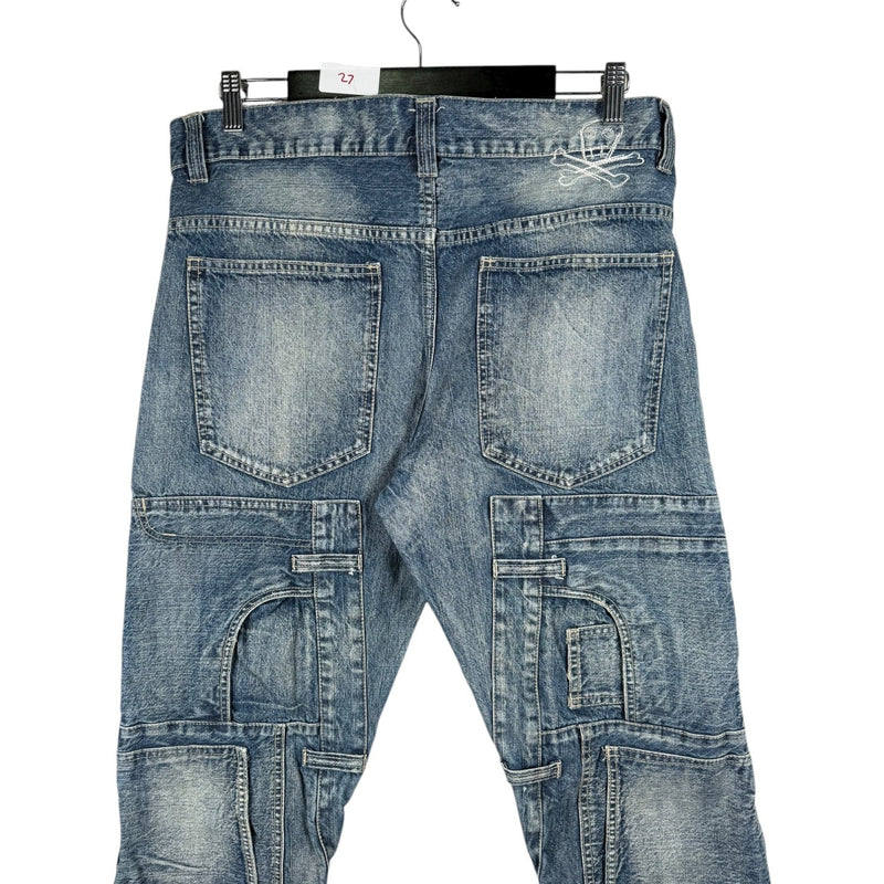 Vintage Patchwork Back Pockets Skull Logo Denim Pants 35