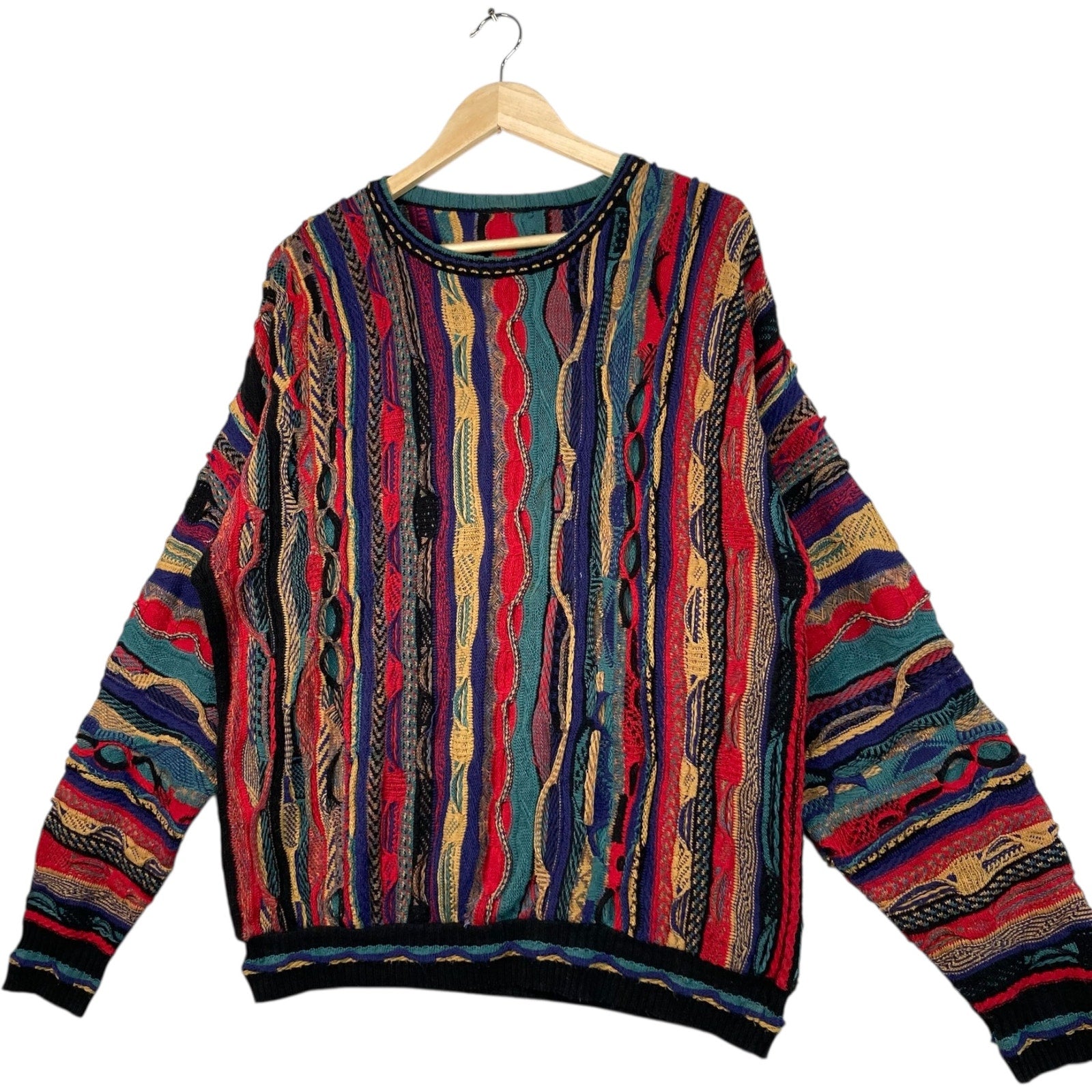 Vintage 3D Knit Textured Striped Sweater