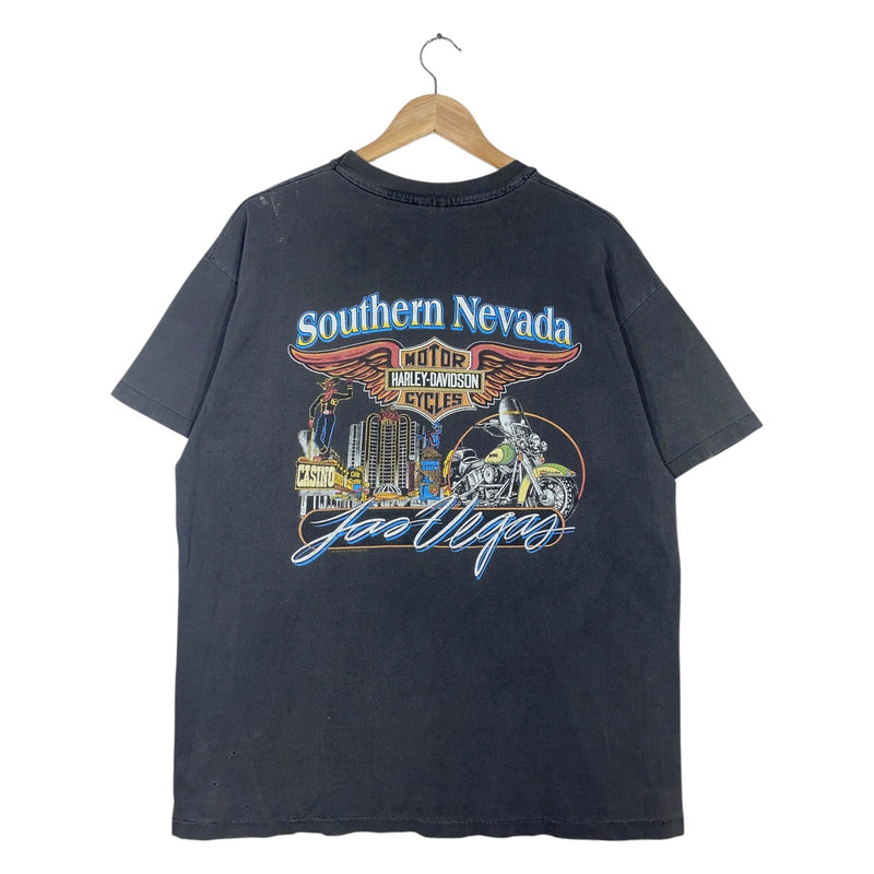 Vintage Harley Davidson Las Vegas Biker Graphic Pocket T-Shirt