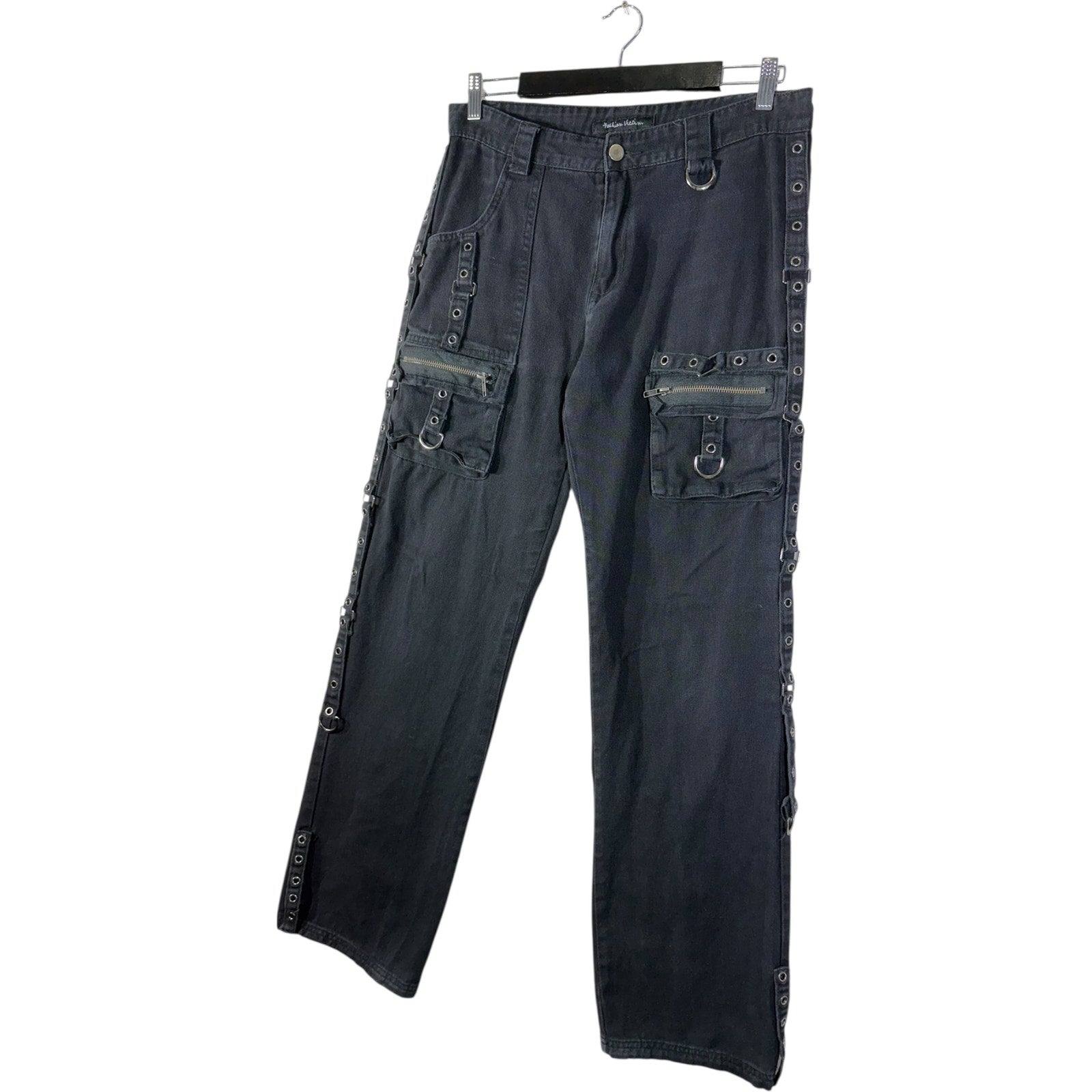 Vintage Fashion Victim Baggy Tactical Studded Straight Denim Jeans 33x31