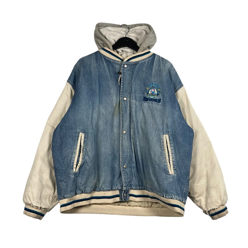 Vintage Disney Eeyore Embroidered Hooded Varsity Jacket