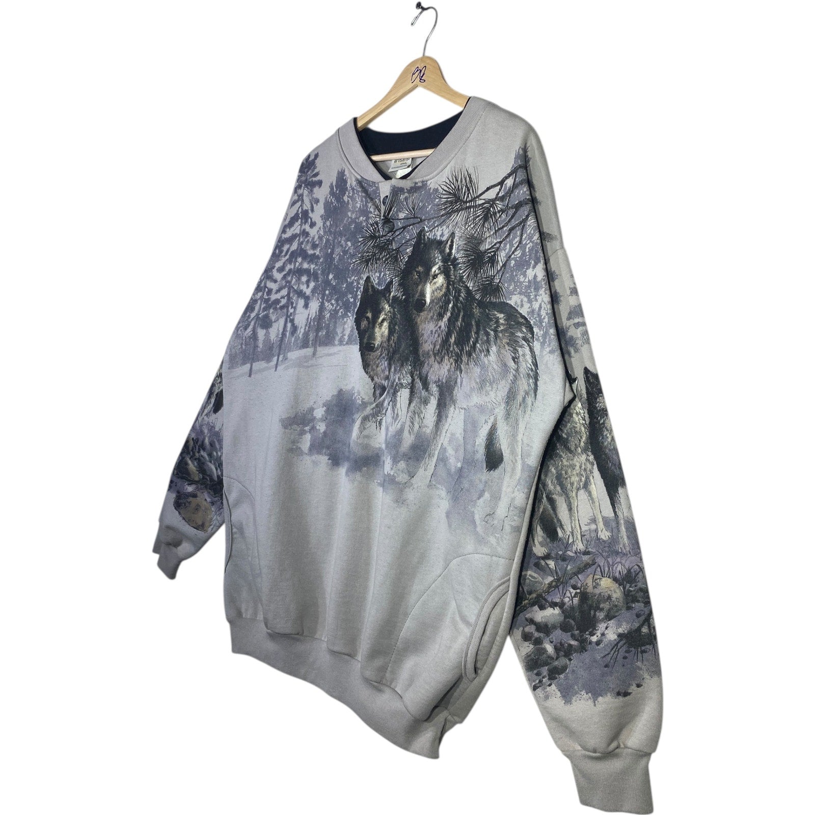 Vintage Allover Print Wolves Sweatshirt Crewneck