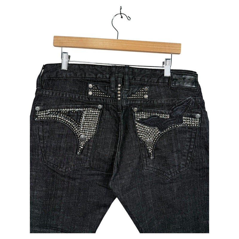 Vintage Studded Straight Leg Denim Jean Shorts 36