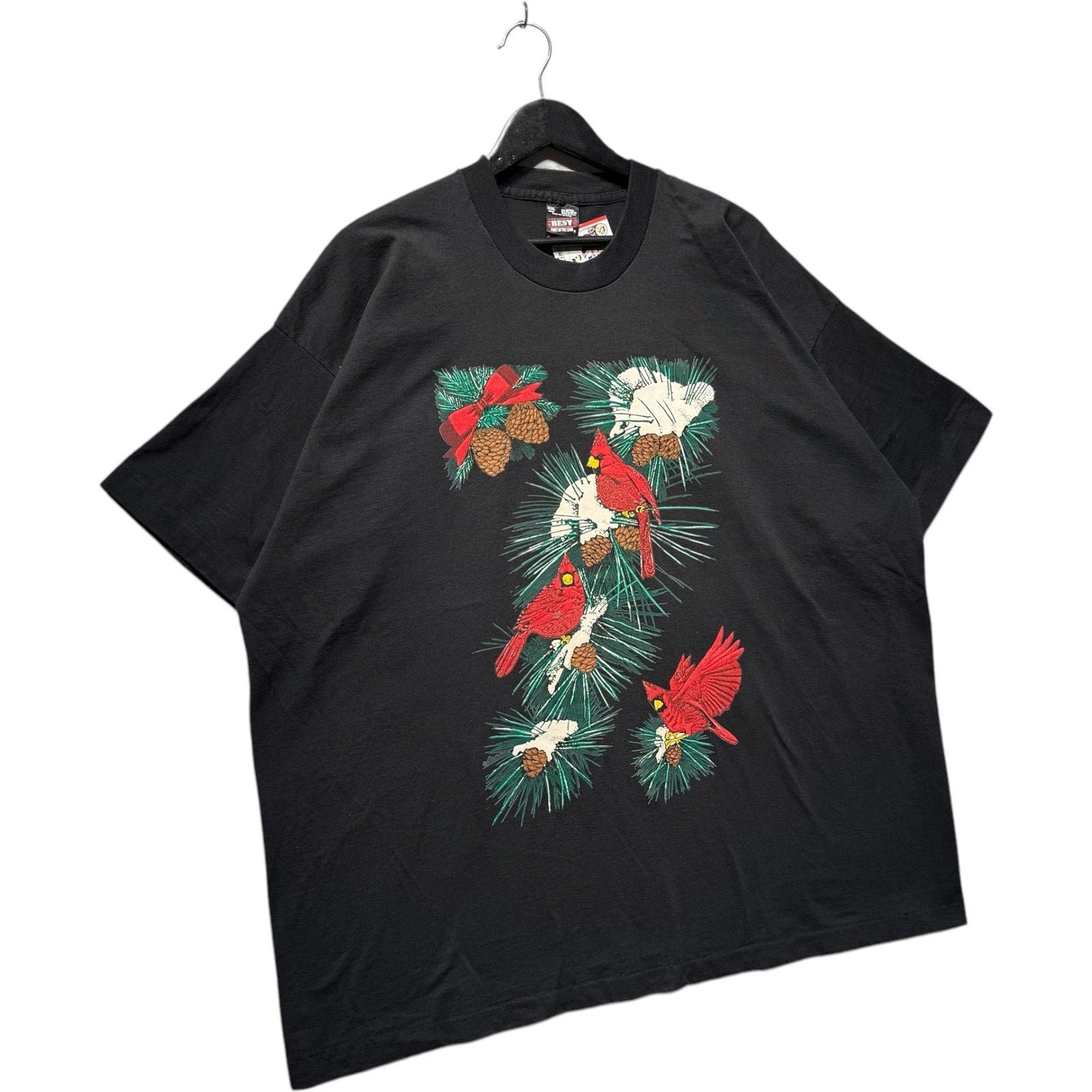 Vintage Cardinal Birds In A Snowy Pine Branch Nature Tee