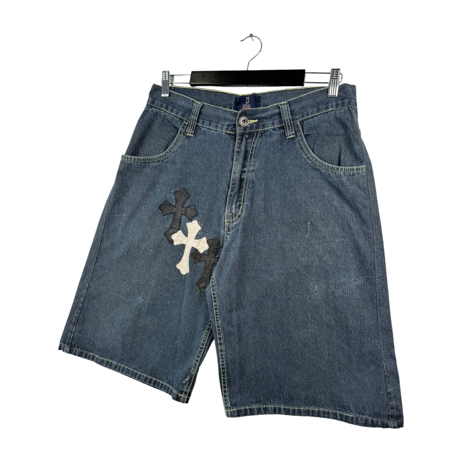 Vintage Qruel Cross Patch Denim Shorts 38