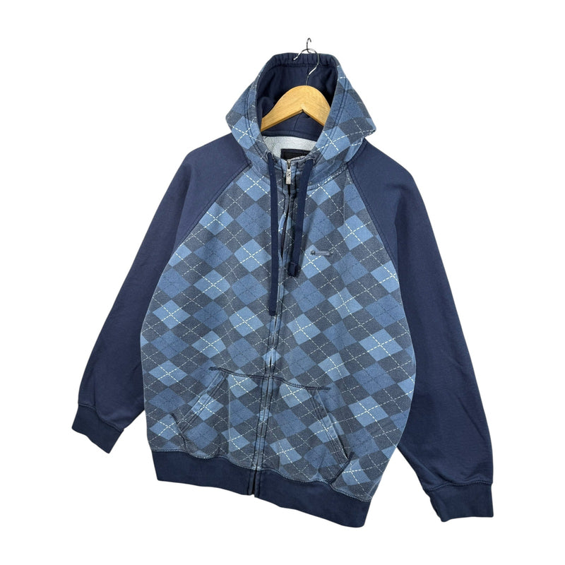 Vintage Argyle Cotton Blend Full Zip Hoodie
