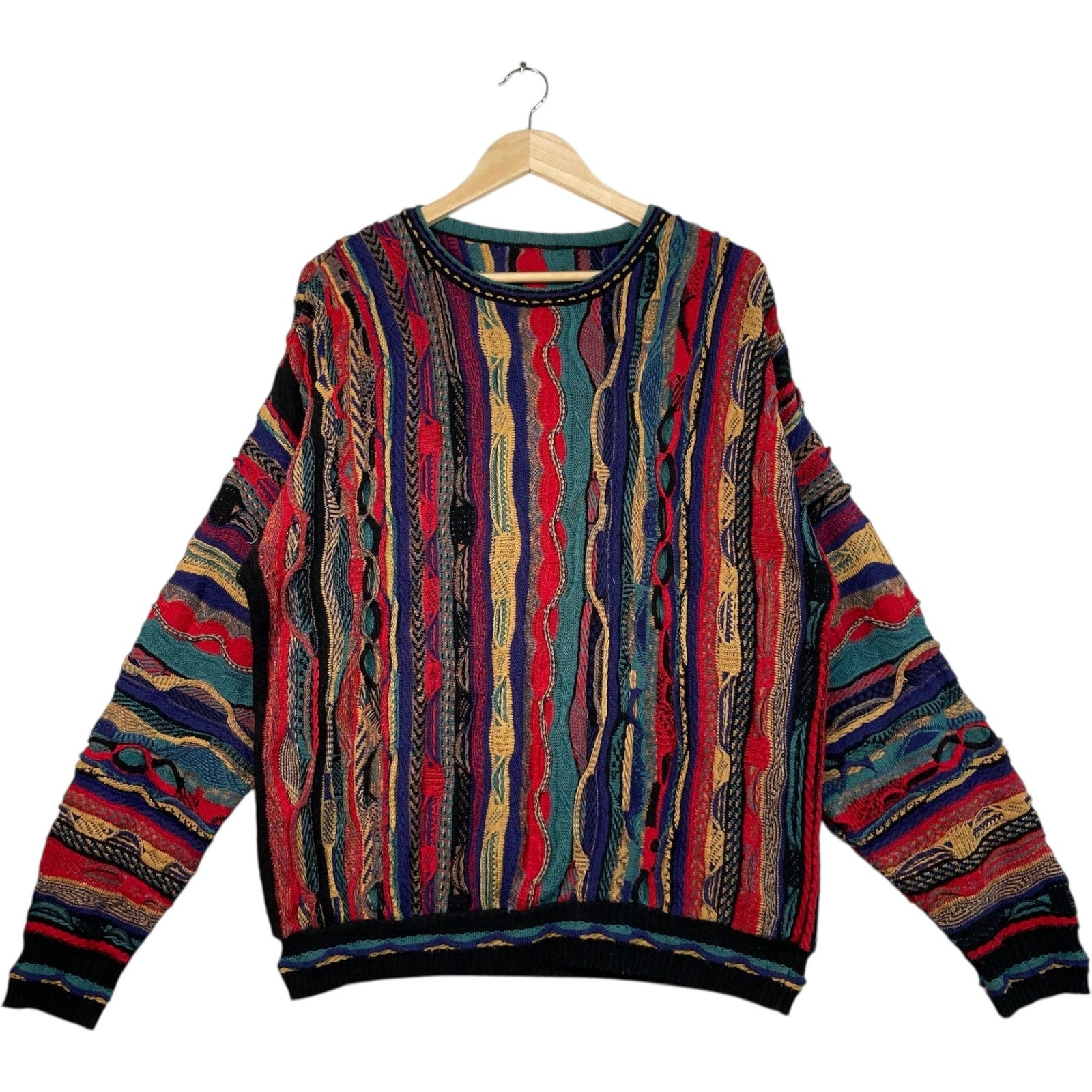 Vintage 3D Knit Textured Striped Sweater