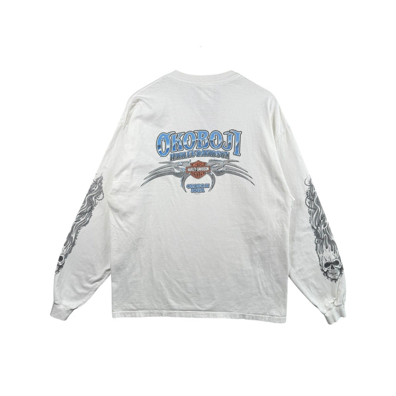 Vintage Harley Davidson Flaming Skulls Long Sleeve T-Shirt