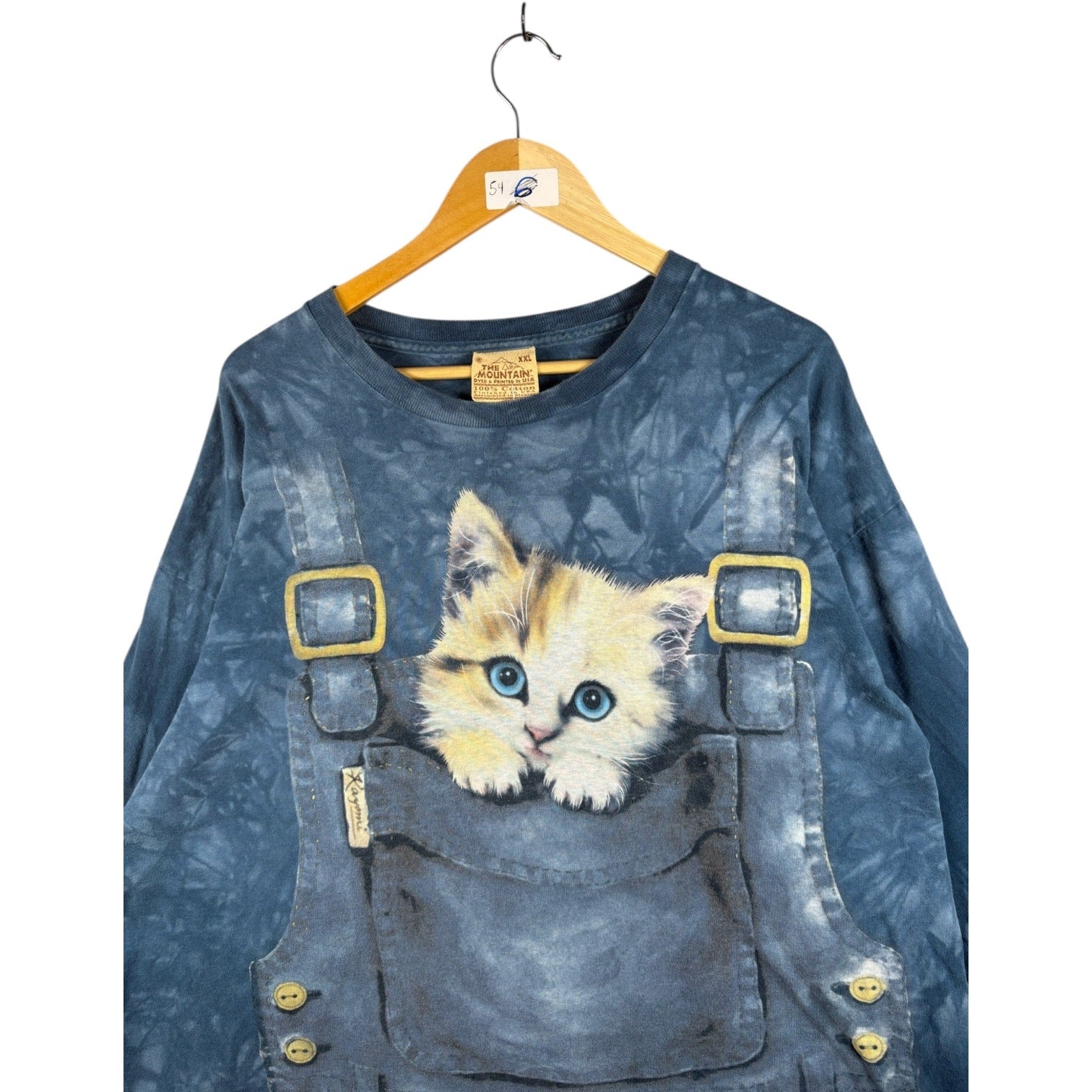 Vintage Tie Dye Kitten Graphic Print Long Sleeve