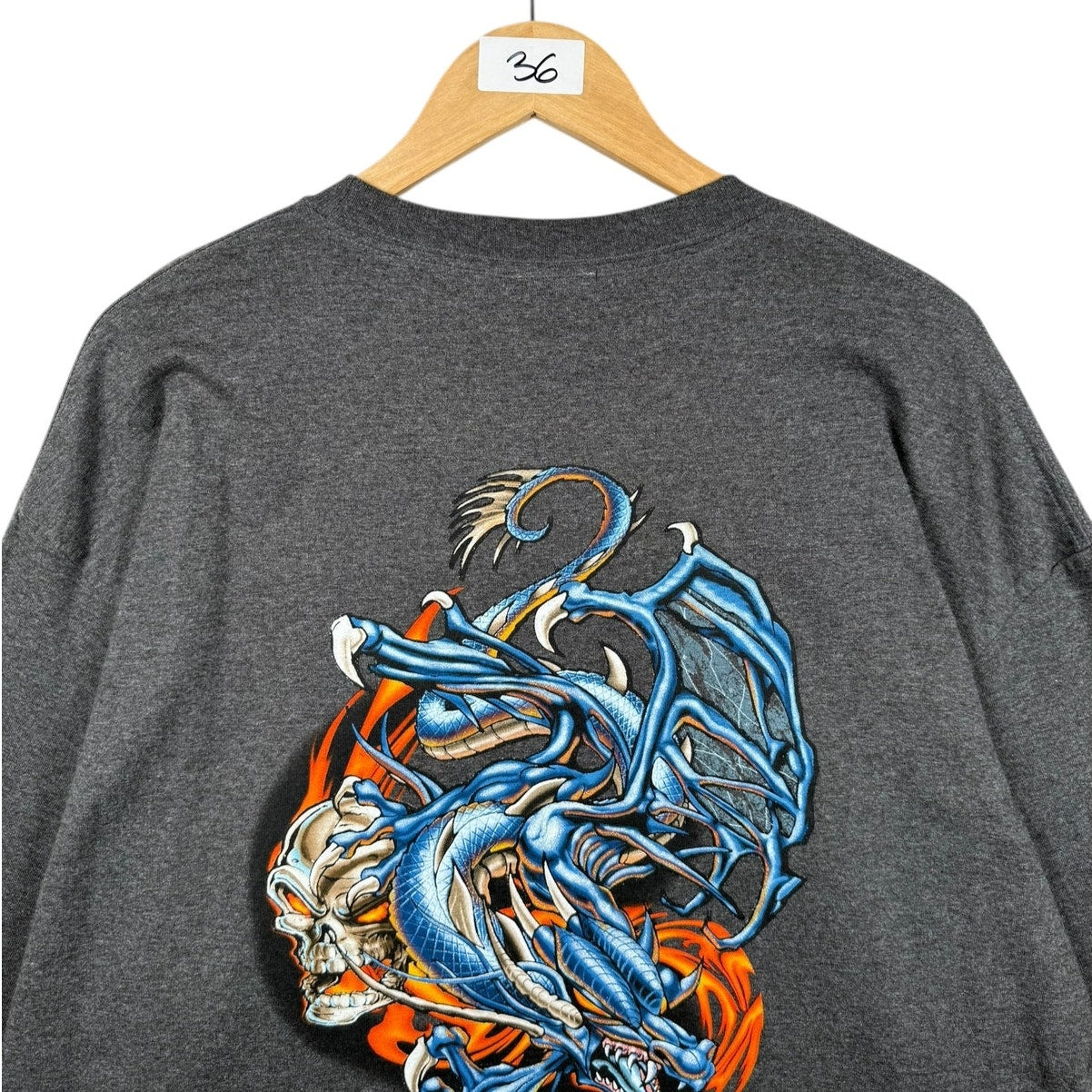 Vintage Dragon Skull Flames Graphic Long Sleeve