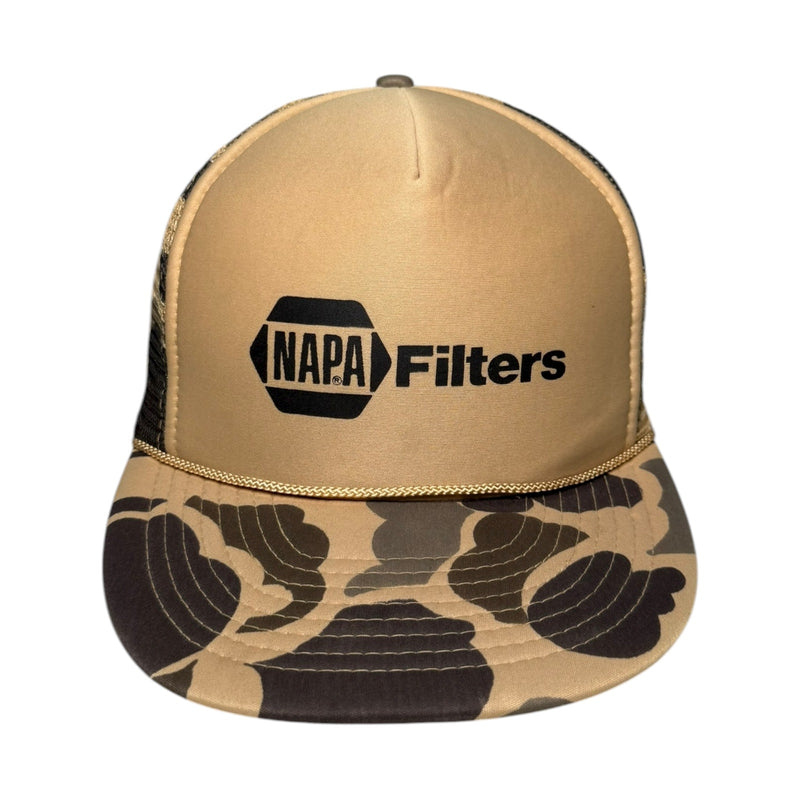 Vintage Nissin NAPA Filters Camo Mesh Snapback Hat OSFA
