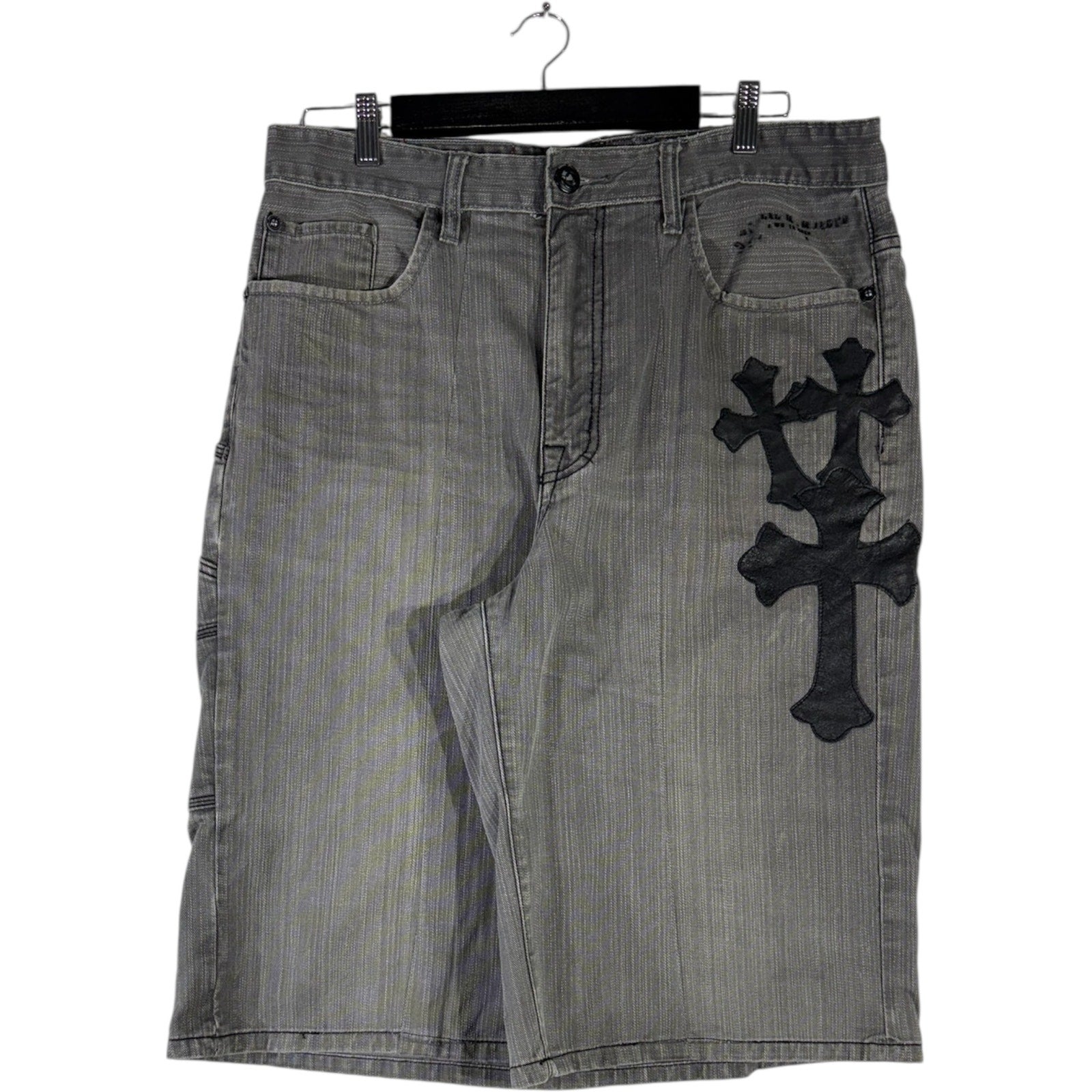 Vintage Cross pattern Baggy Fit Denim Carpenter Shorts 37