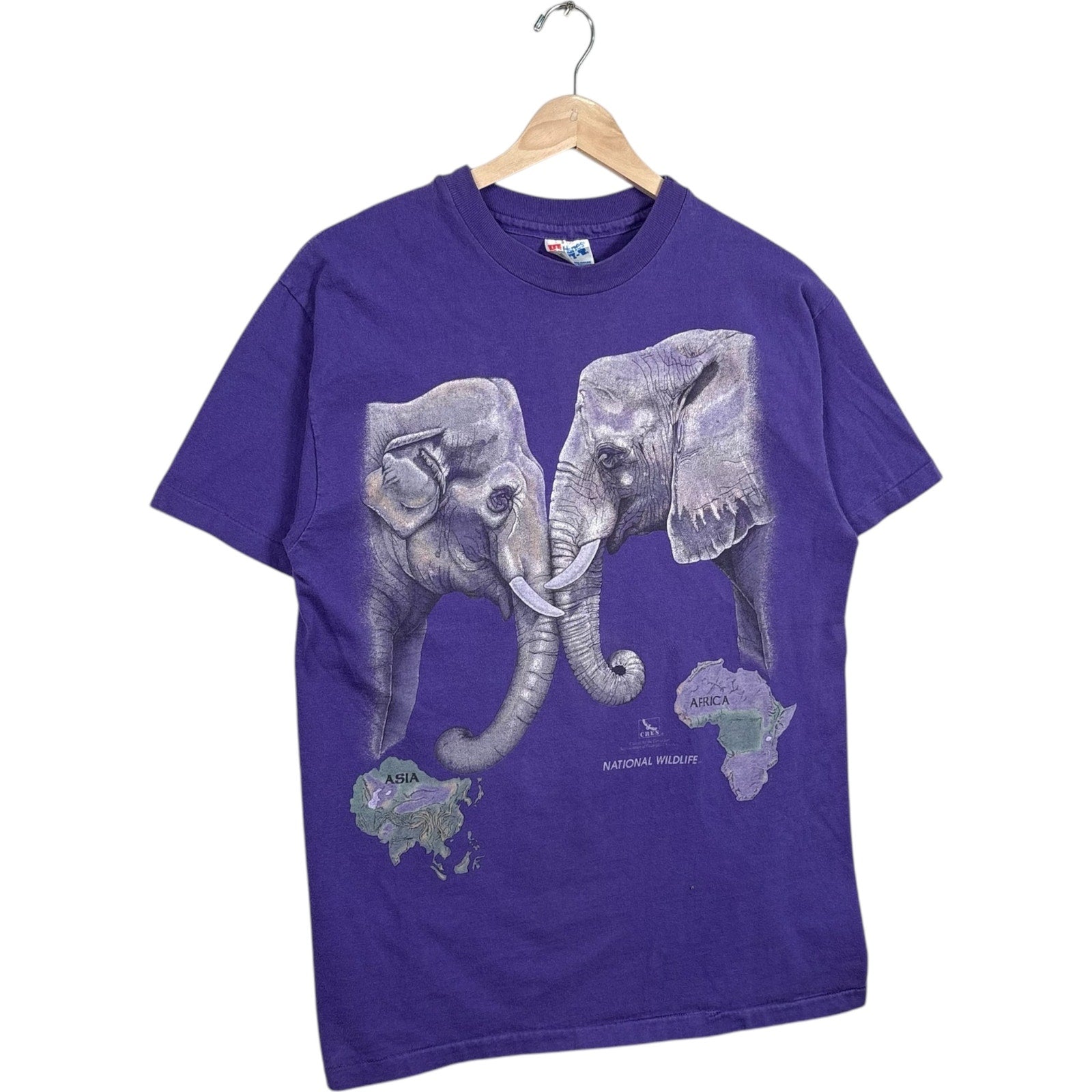 Vintage National Wildlife Asian And African Elephants Tee