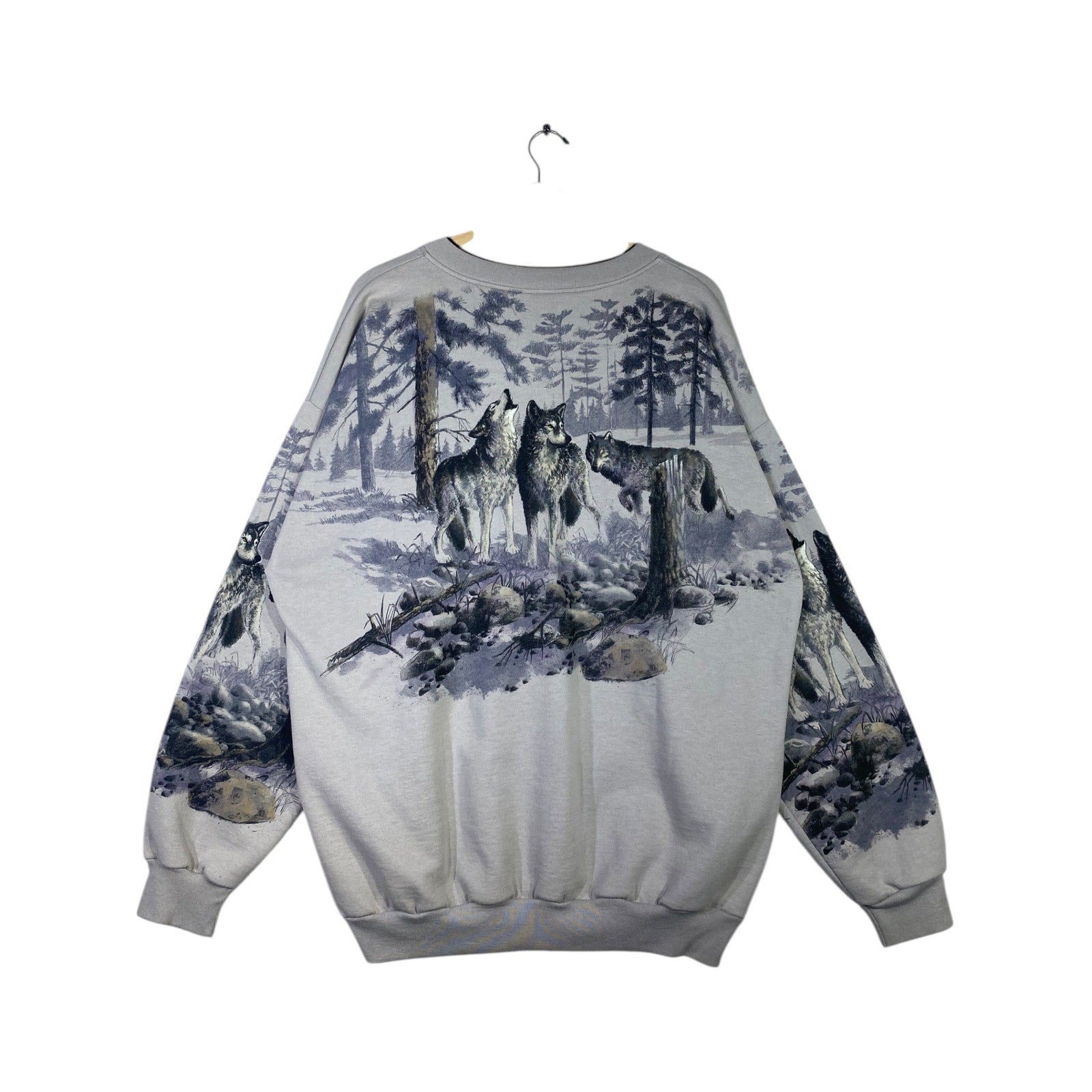 Vintage Allover Print Wolves Sweatshirt Crewneck