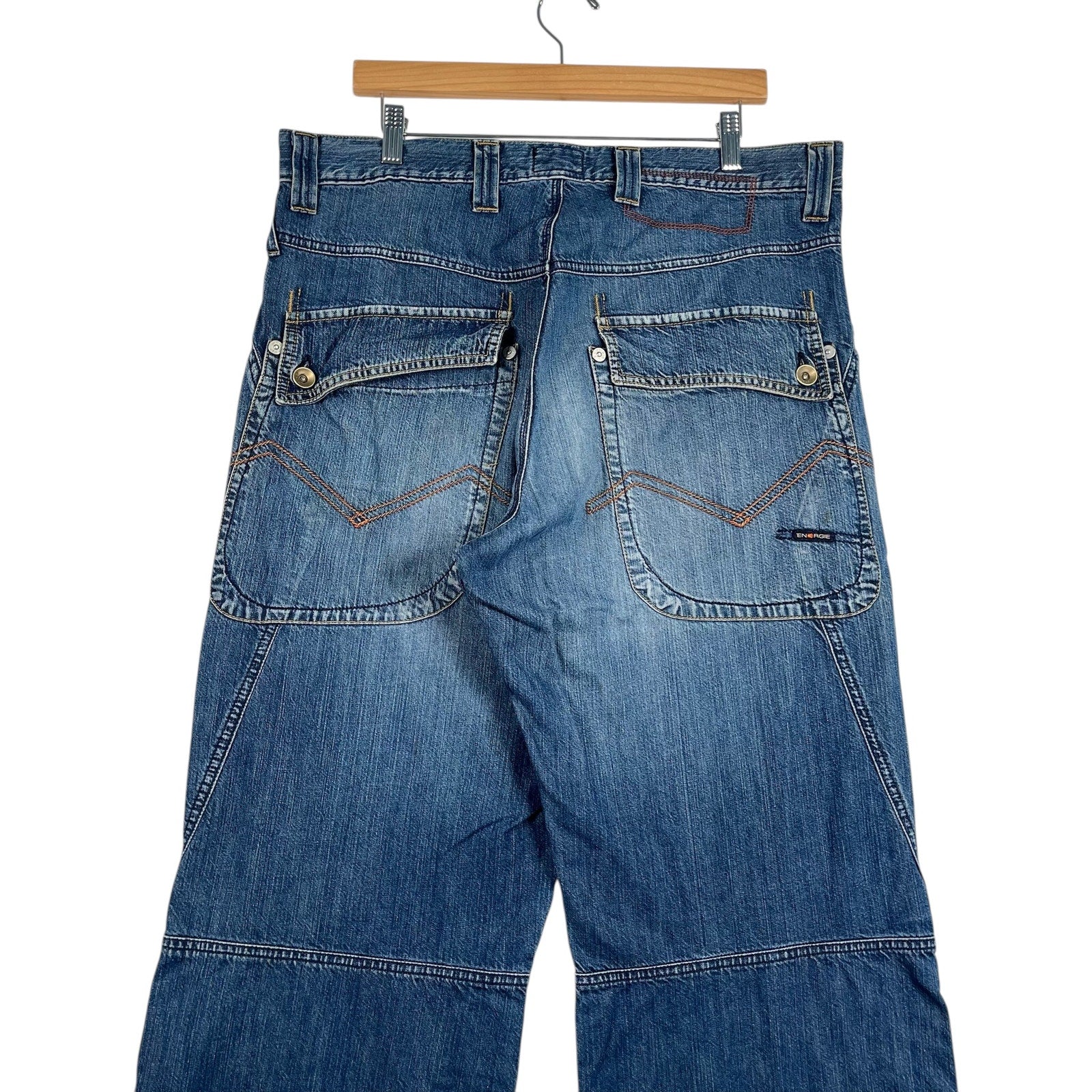 Vintage Energie Stitched Wide Leg Denim Jeans 38 x 32