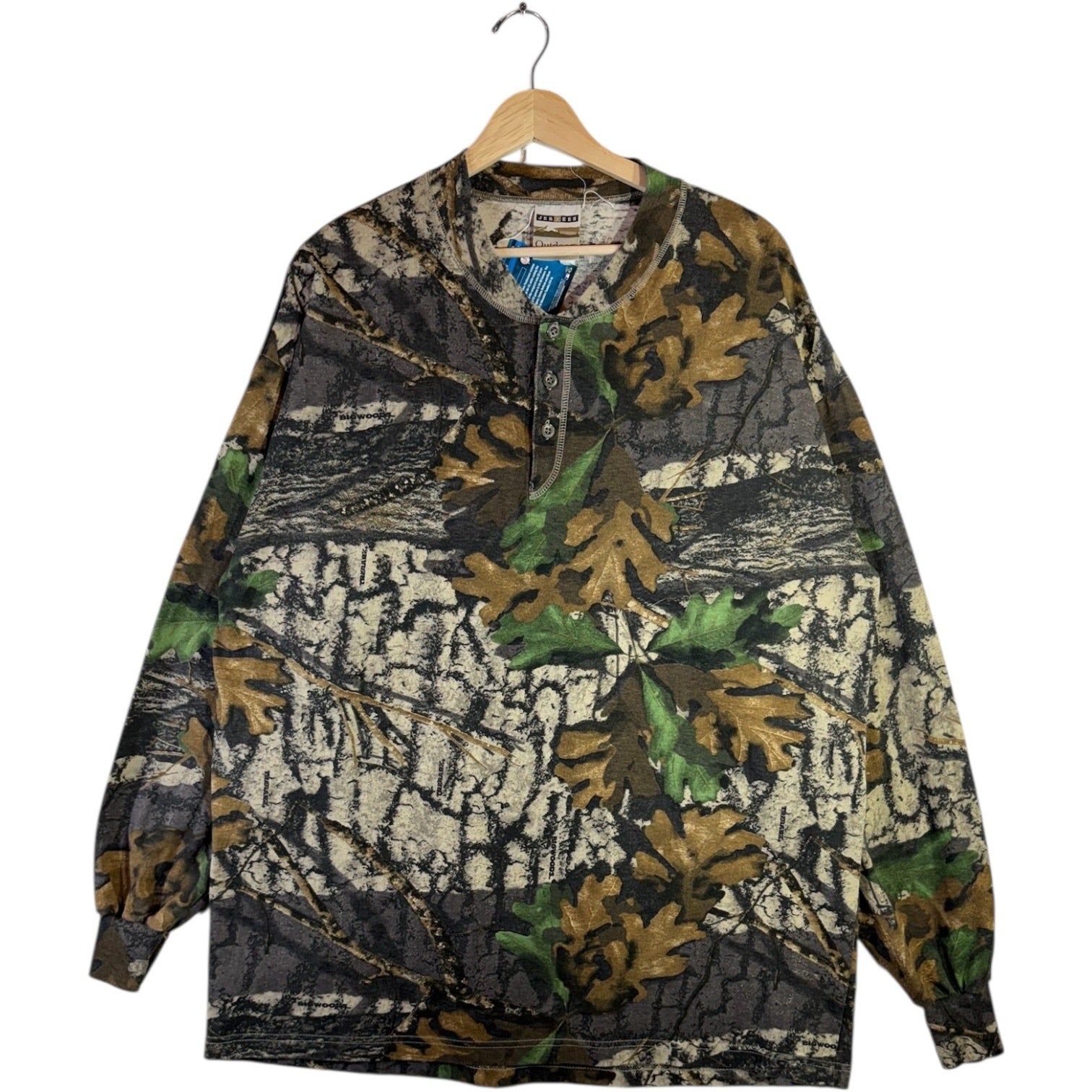 Vintage Camo Hunting Henley Long Sleeve T Shirt