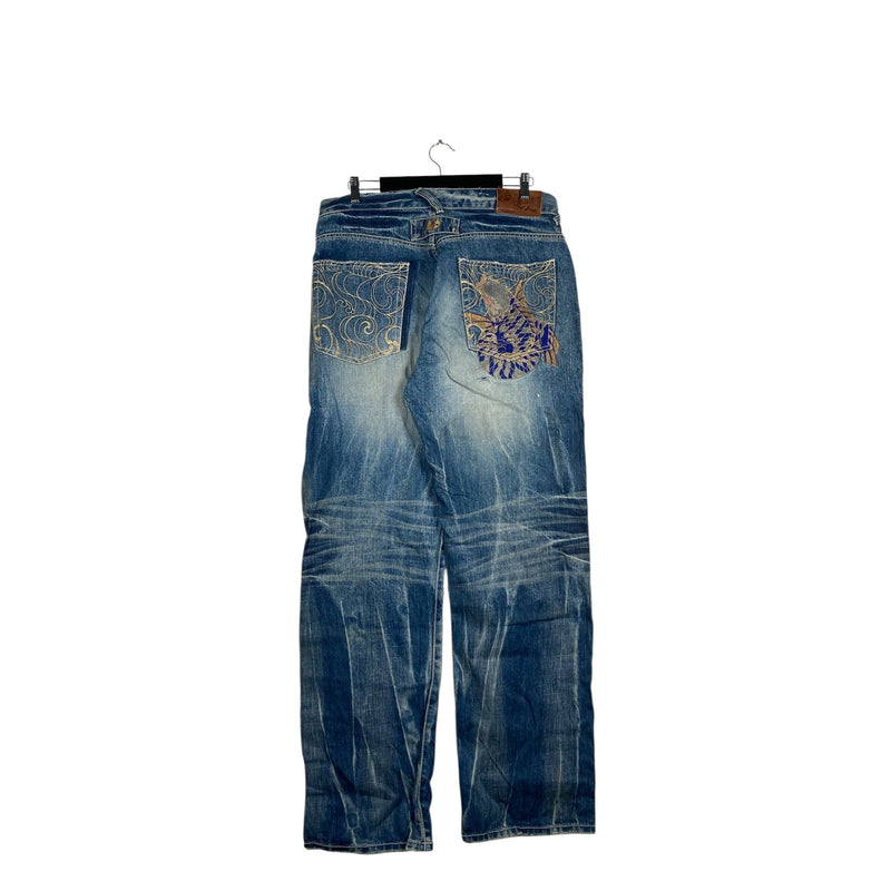 Vintage Big Train Embroidered Straight Leg Denim Jeans 37x32