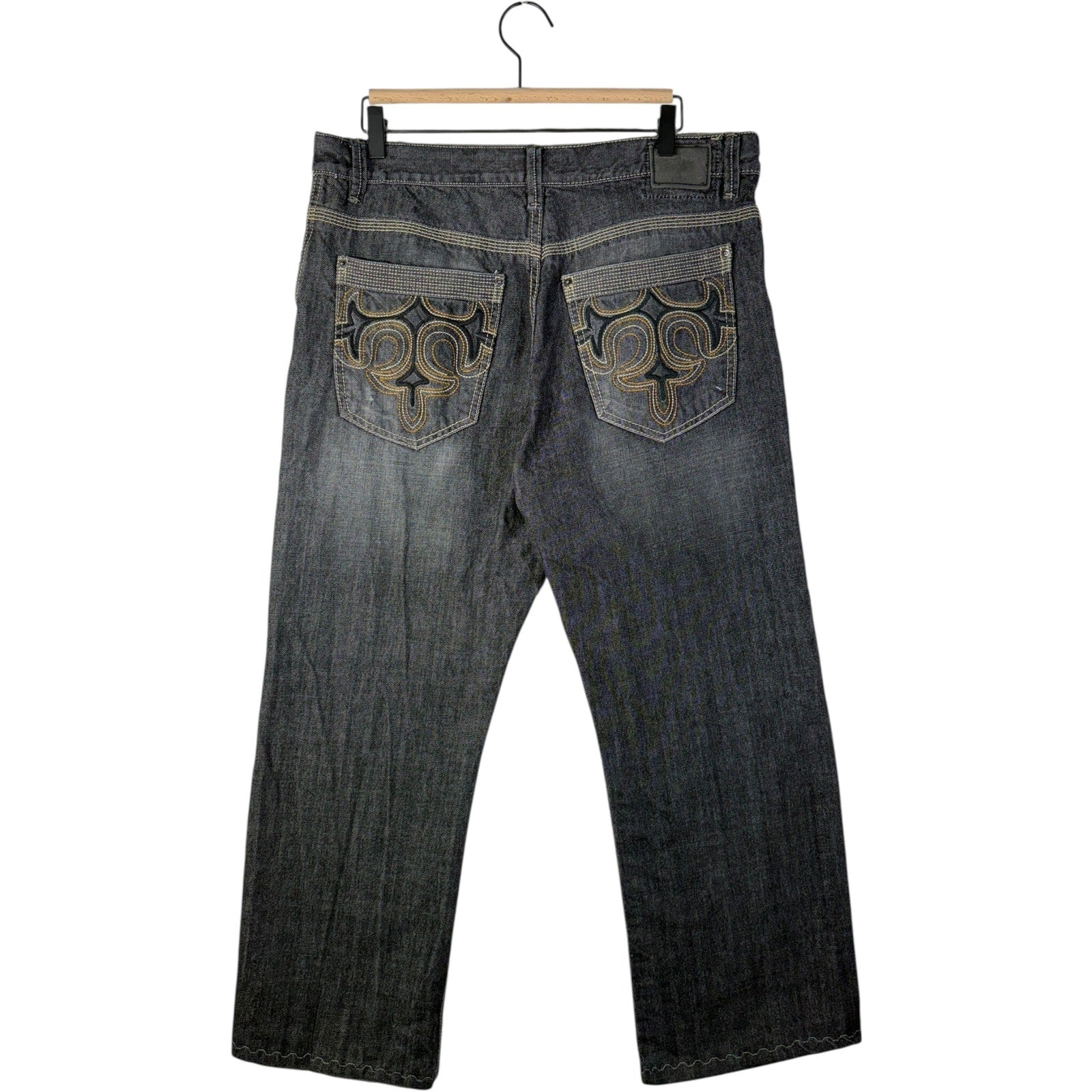 Vintage DHJC Tribal Embroidered Straight Leg Denim Jeans 36x27