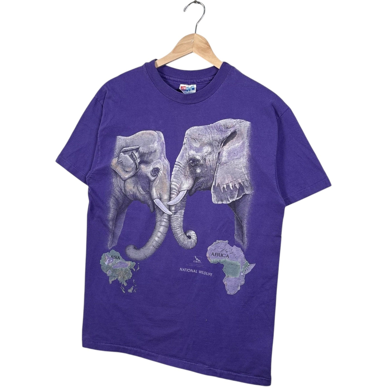Vintage National Wildlife Asian And African Elephants Tee