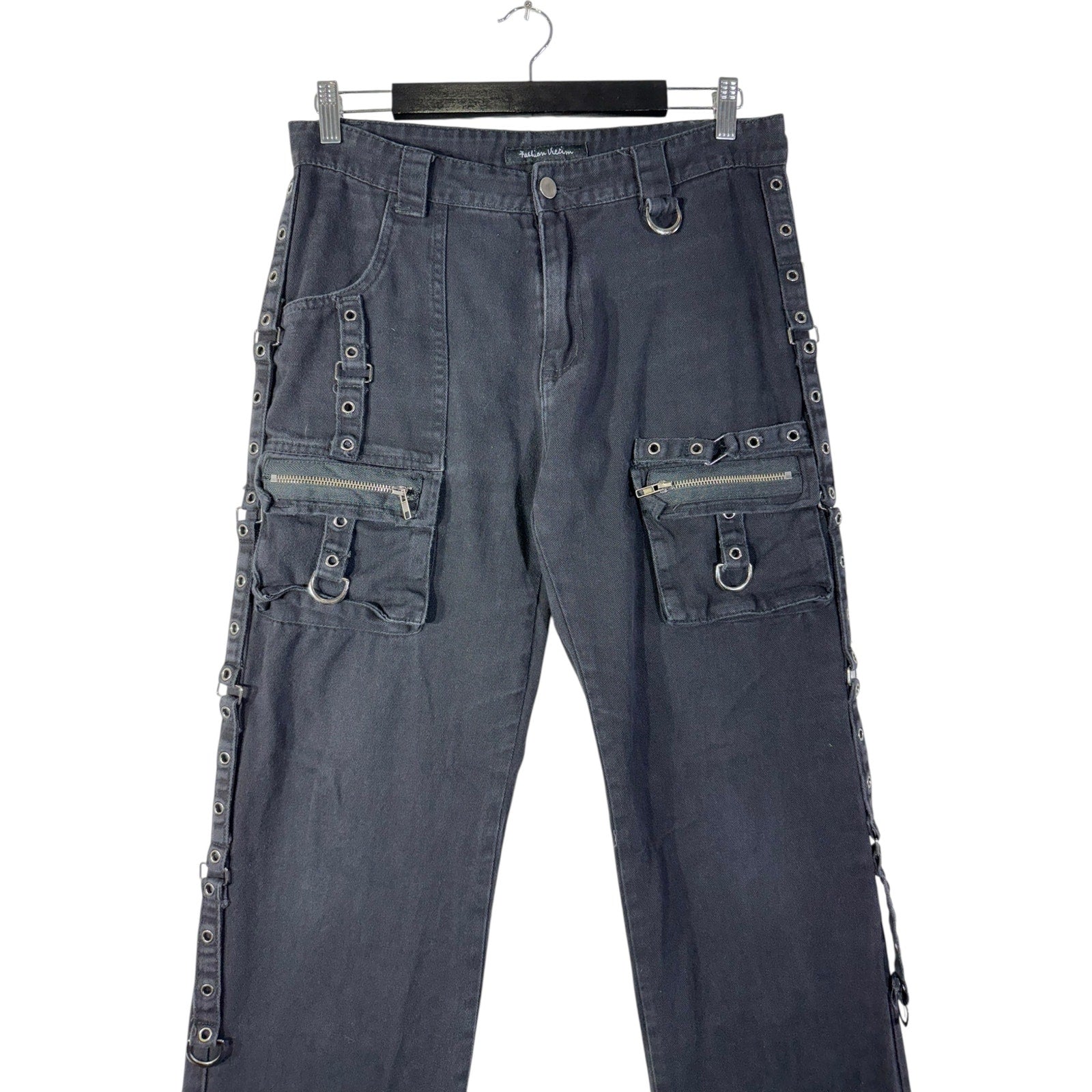 Vintage Fashion Victim Baggy Tactical Studded Straight Denim Jeans 33x31