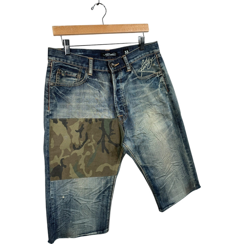 Vintage Ed Hardy Camo Patchworks Chino Denim Shorts 33