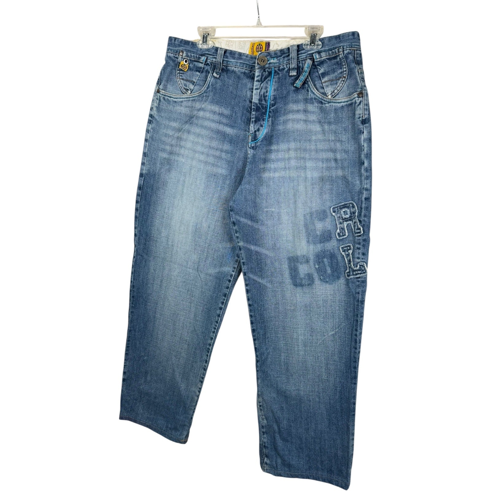 Vintage Cross Colours Embroidered Baggy Denim Jeans 38
