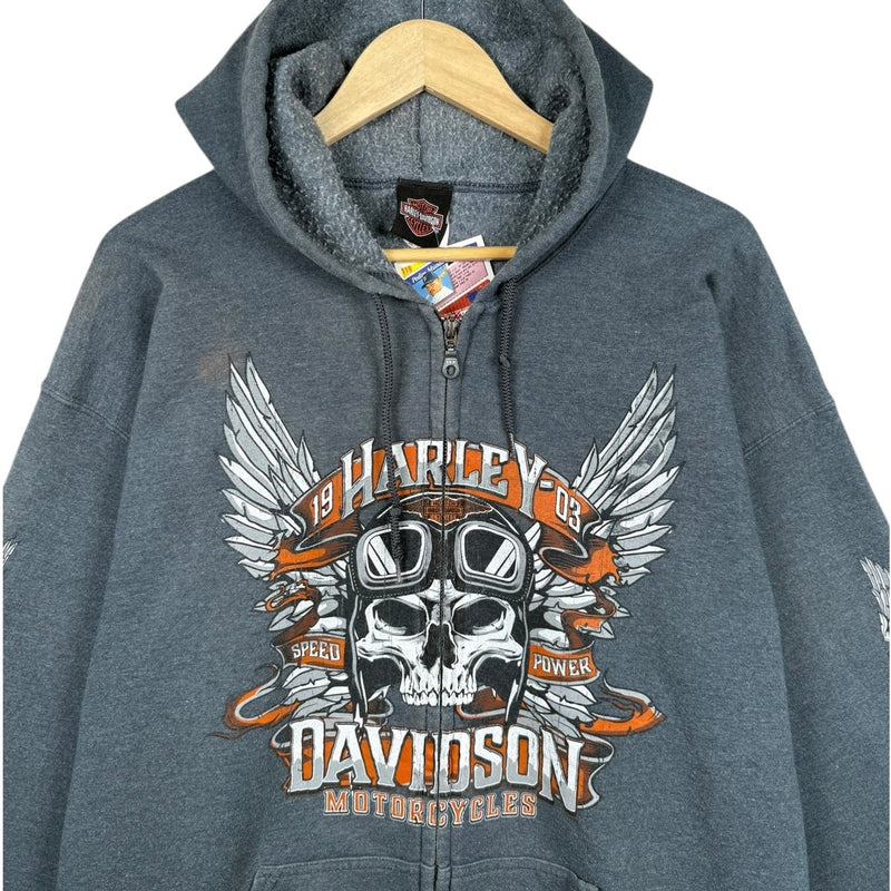 Vintage Harley Davidson Skull Full Zip Hoodie