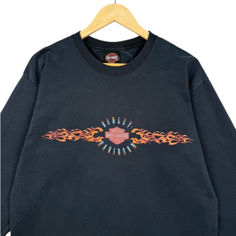 Vintage Harley Davidson Chicago Flame Graphic Long Sleeve