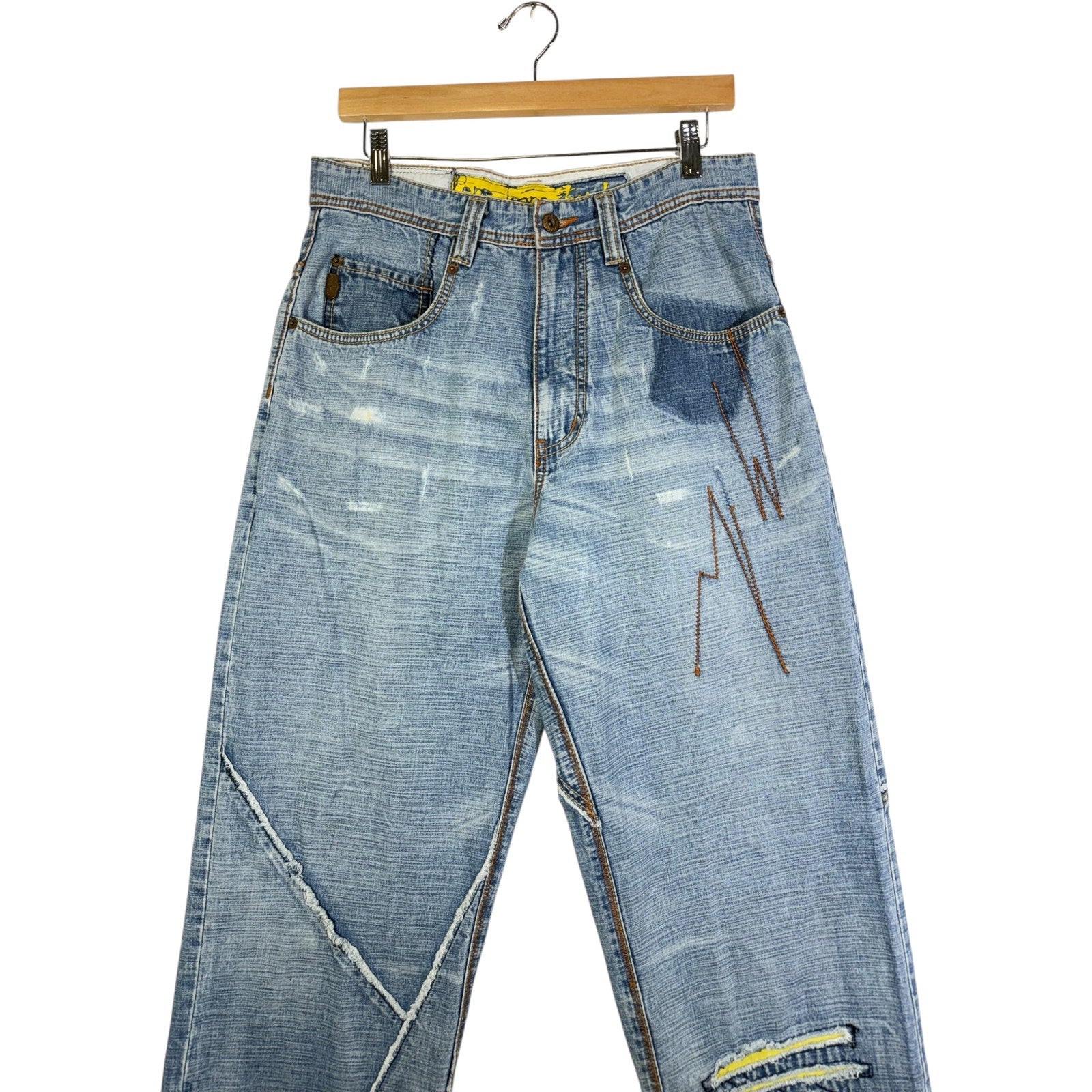 Vintage Straight Leg Contrast Stitch Denim Jeans
