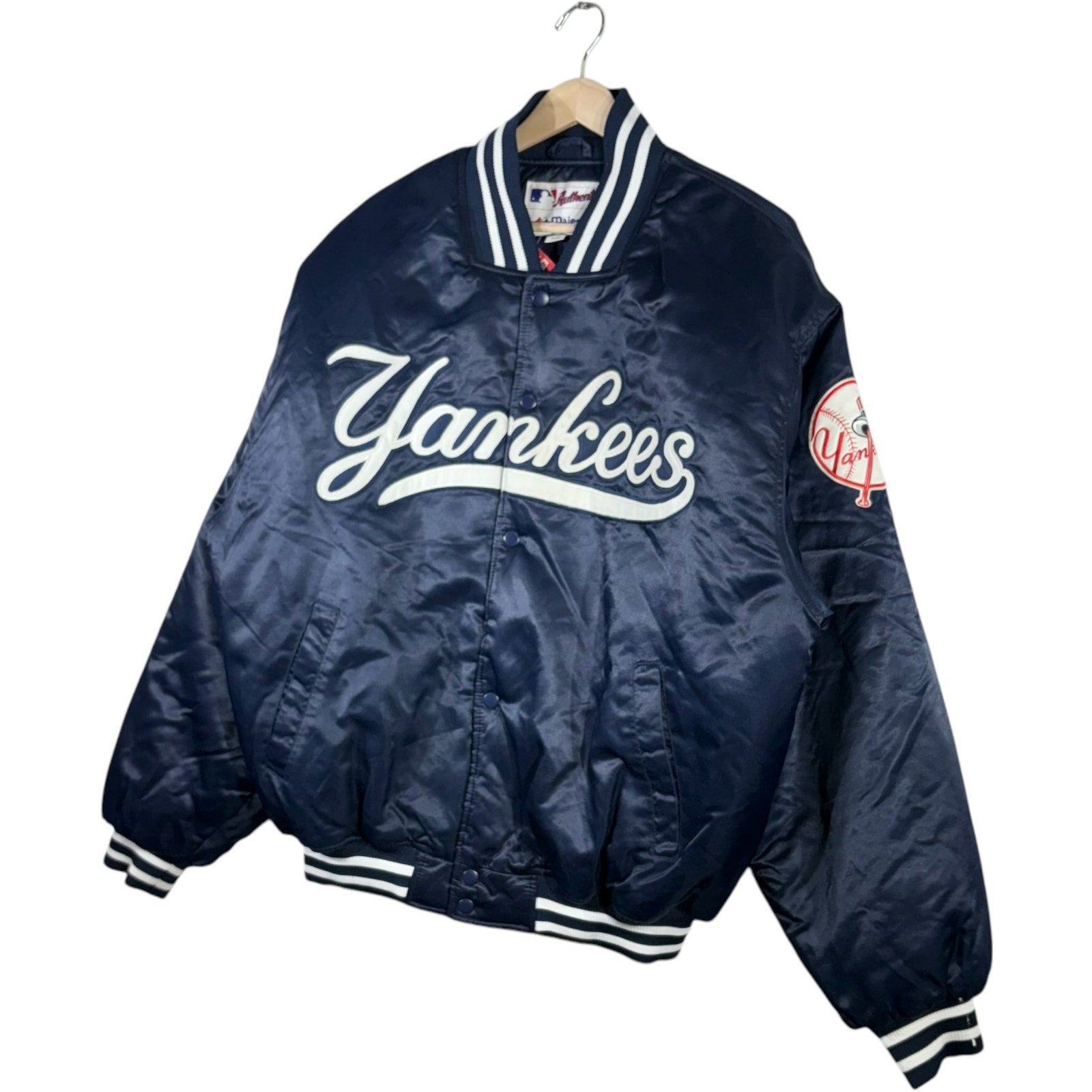 Vintage Majestic NY Yankees Spellout Satin MLB Bomber Jacket