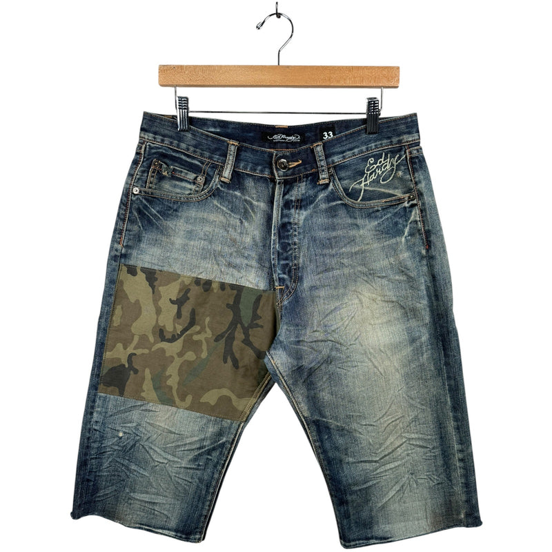 Vintage Ed Hardy Camo Patchworks Chino Denim Shorts 33