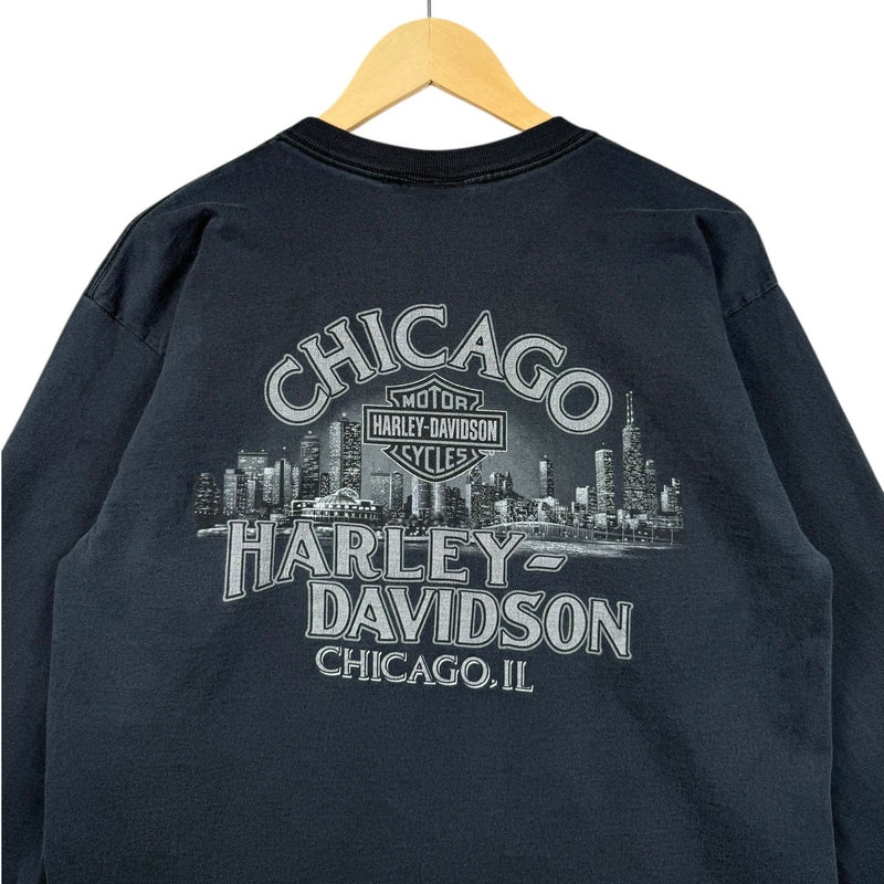 Vintage Harley Davidson Chicago Flame Graphic Long Sleeve