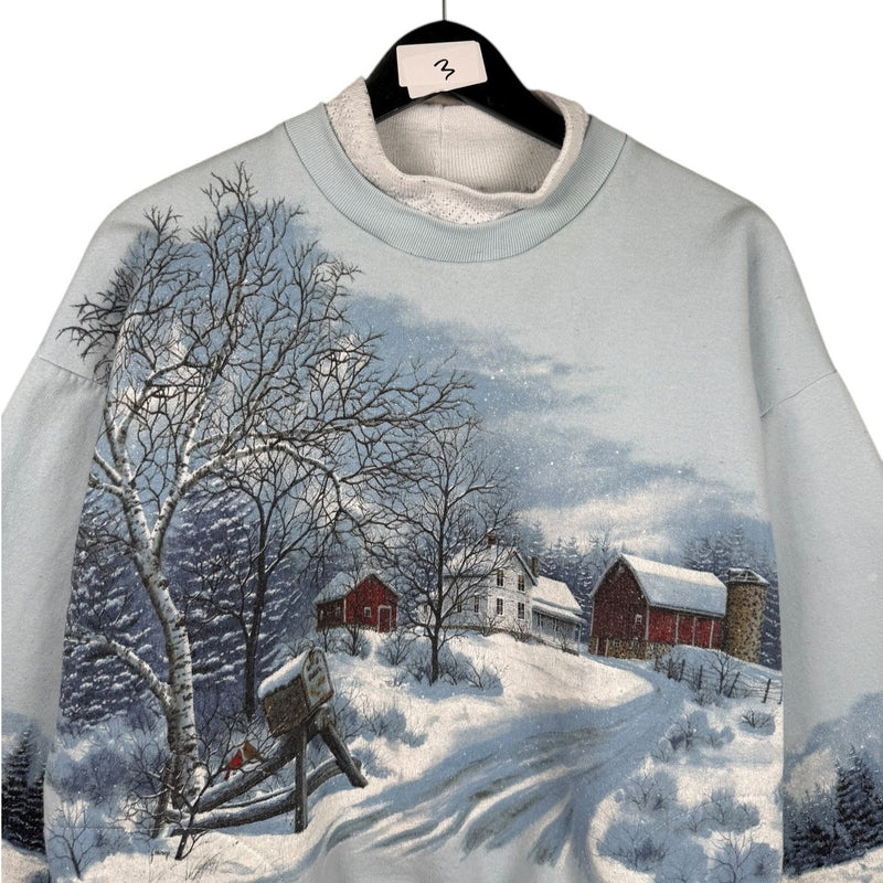 Vintage Winter Snow Scene Farmhouse Graphic Crewneck