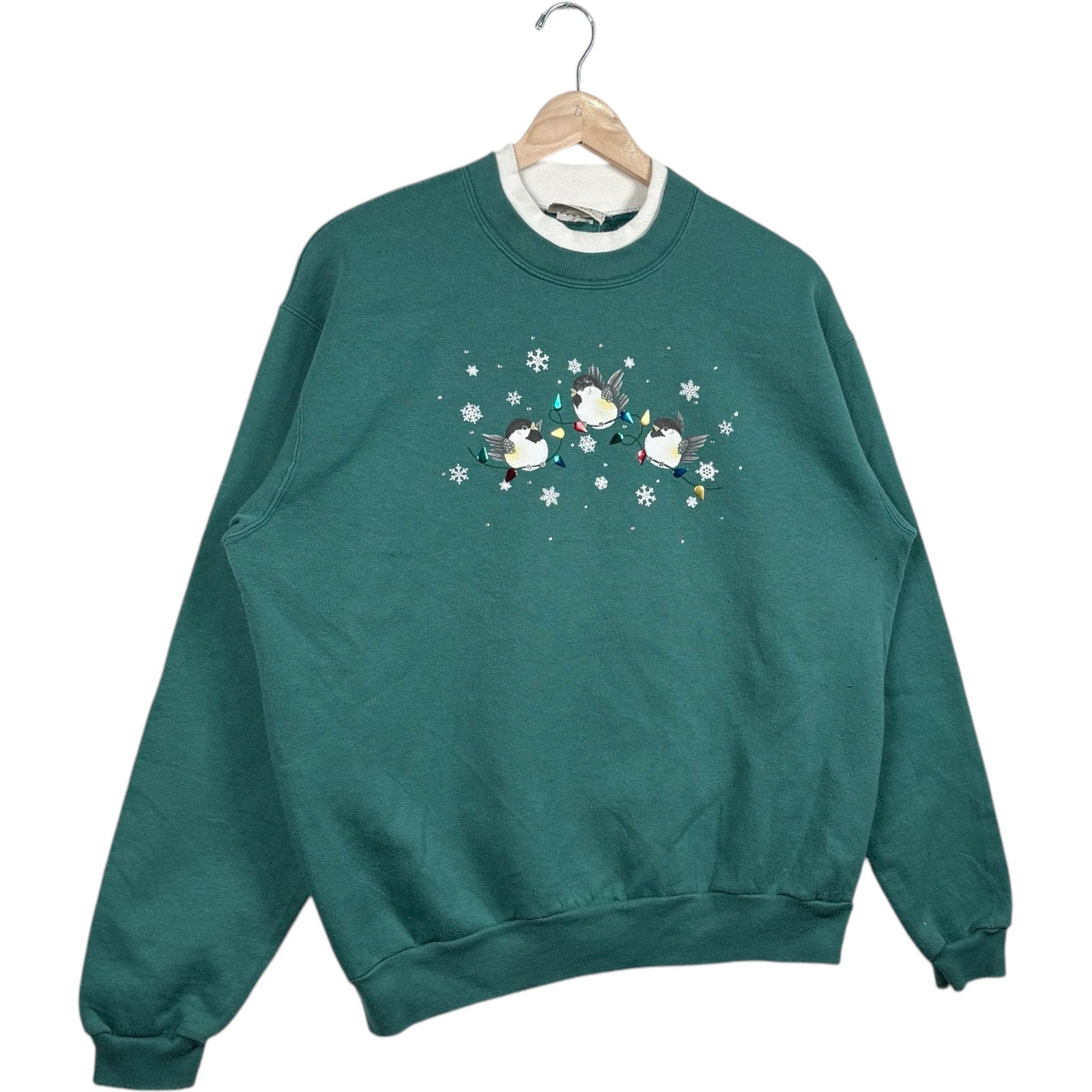 Vintage Women's Christmas Birds Mock Neck Nature Crewneck