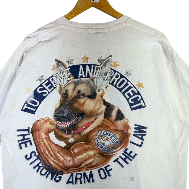 Vintage Muscle Design Police Dog Graphic T-Shirt