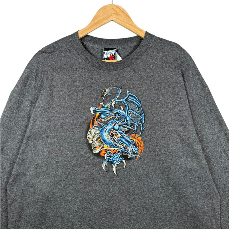 Vintage Dragon Skull Flames Graphic Long Sleeve