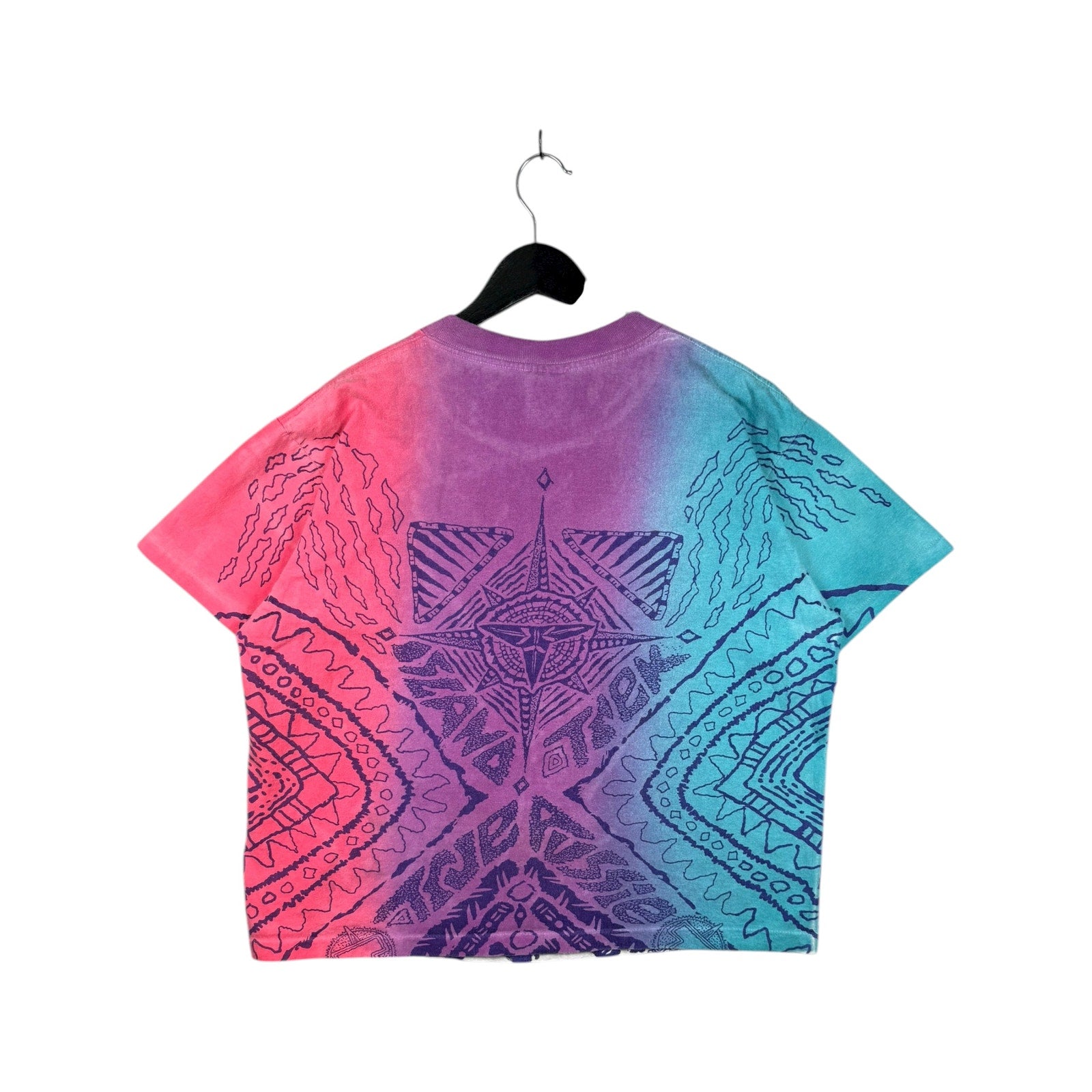 Vintage Tribal Pattern Gradient Tie Dye Short T-Shirt