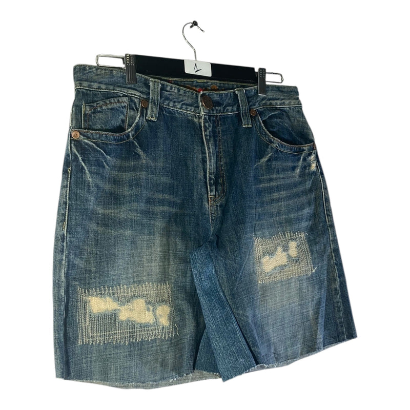 Vintage Nippon Blue Distressed Raw Hem Denim Shorts 34