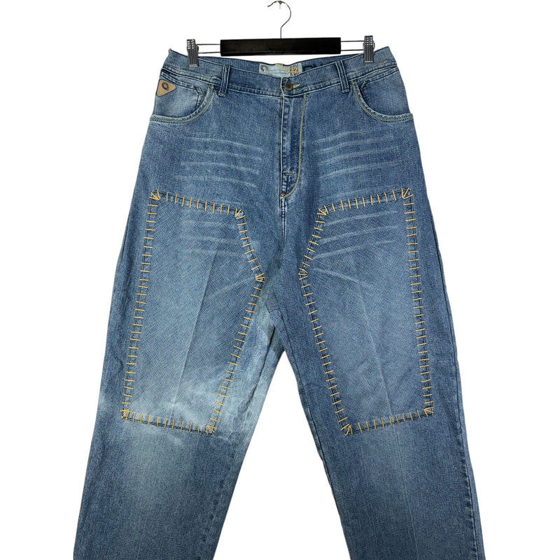 Vintage Straight Leg Contrast Stitch Denim Jeans 35