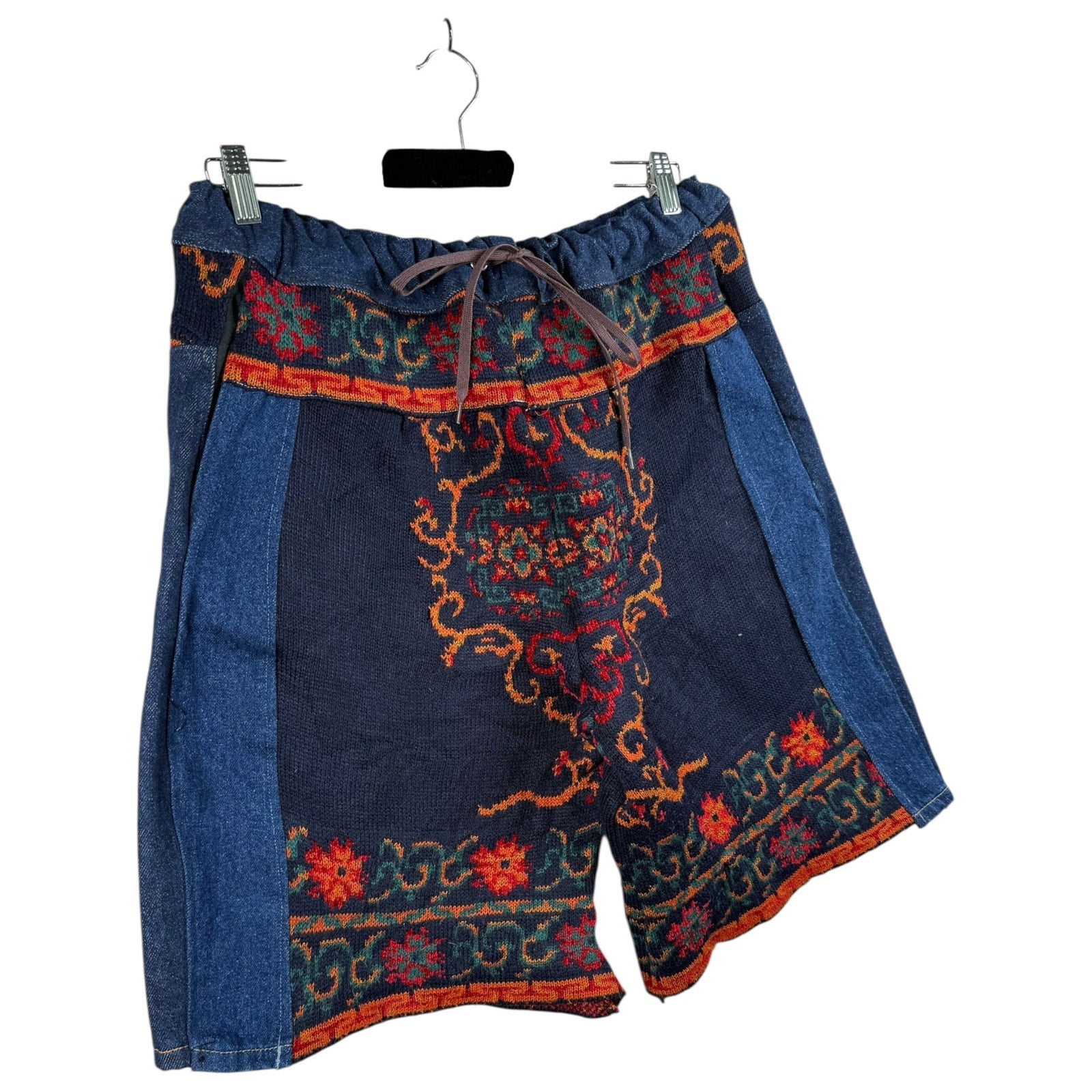Vintage Tapestry Embroidered Patchwork Denim Shorts 34.5
