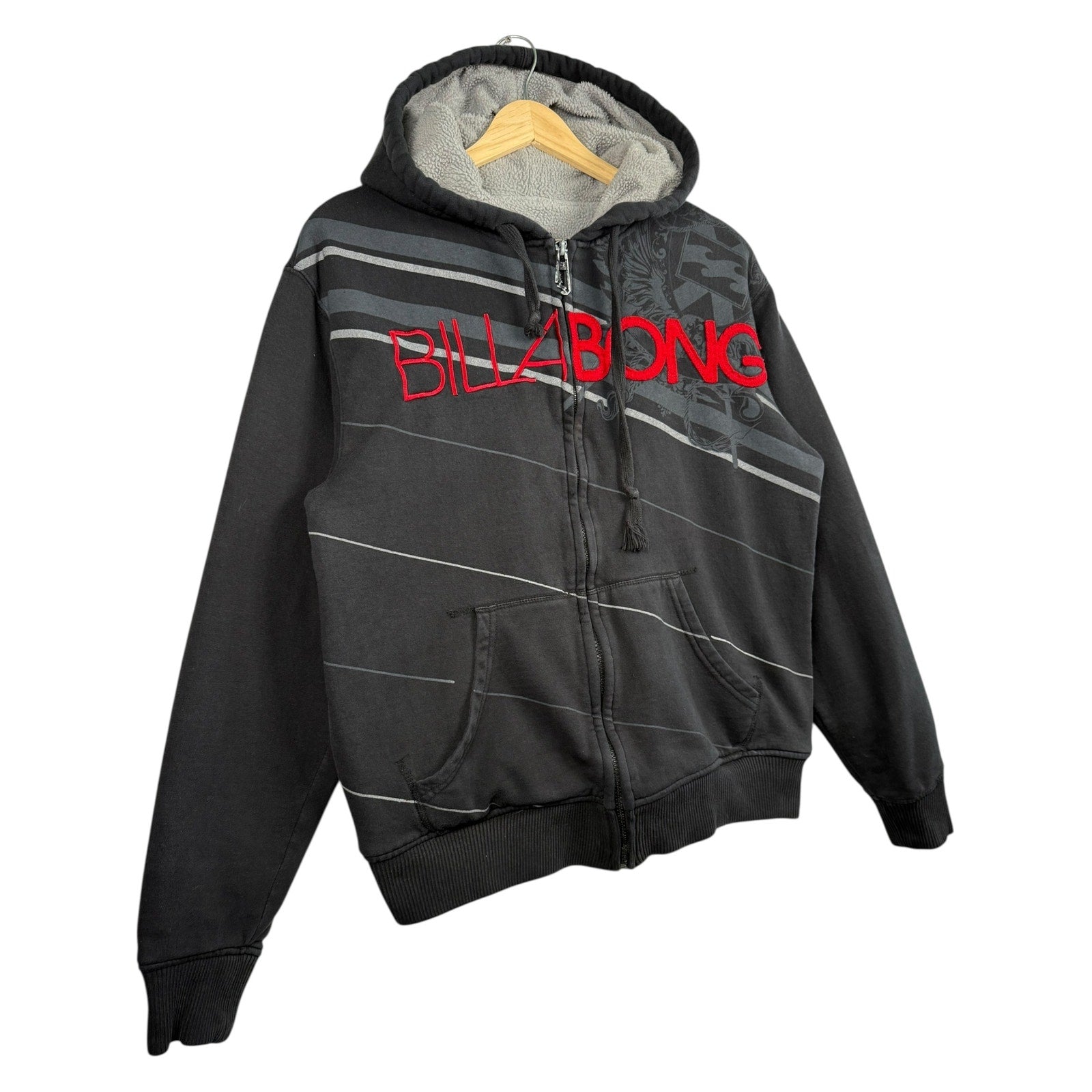 Vintage Billabong Diagonal Stripe Pattern Full Zip Hoodie