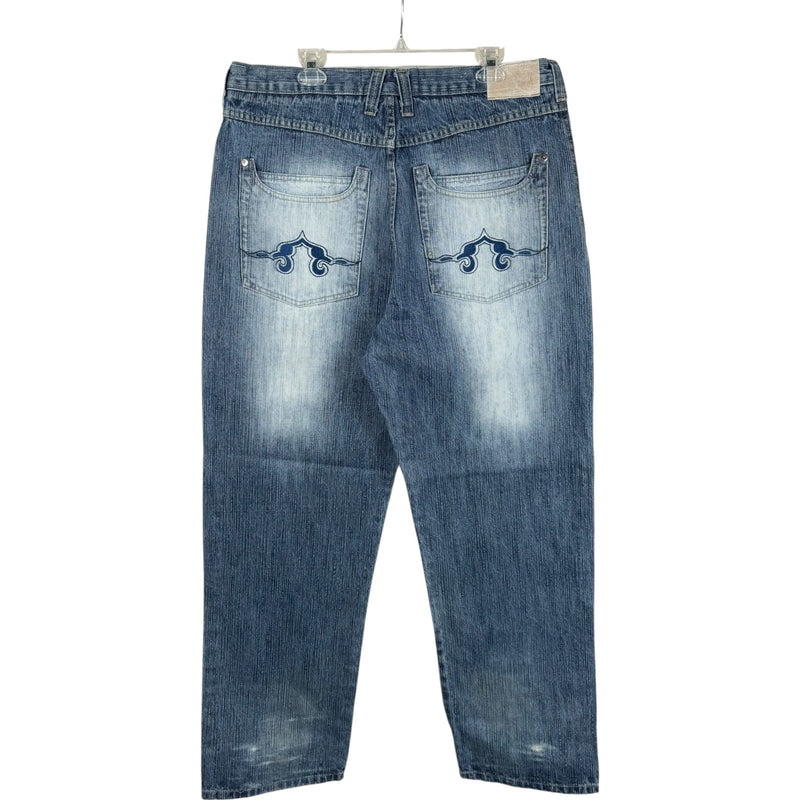 Vintage Brooklyn Xpress Baggy Embroidered Jeans Blue Mens 39