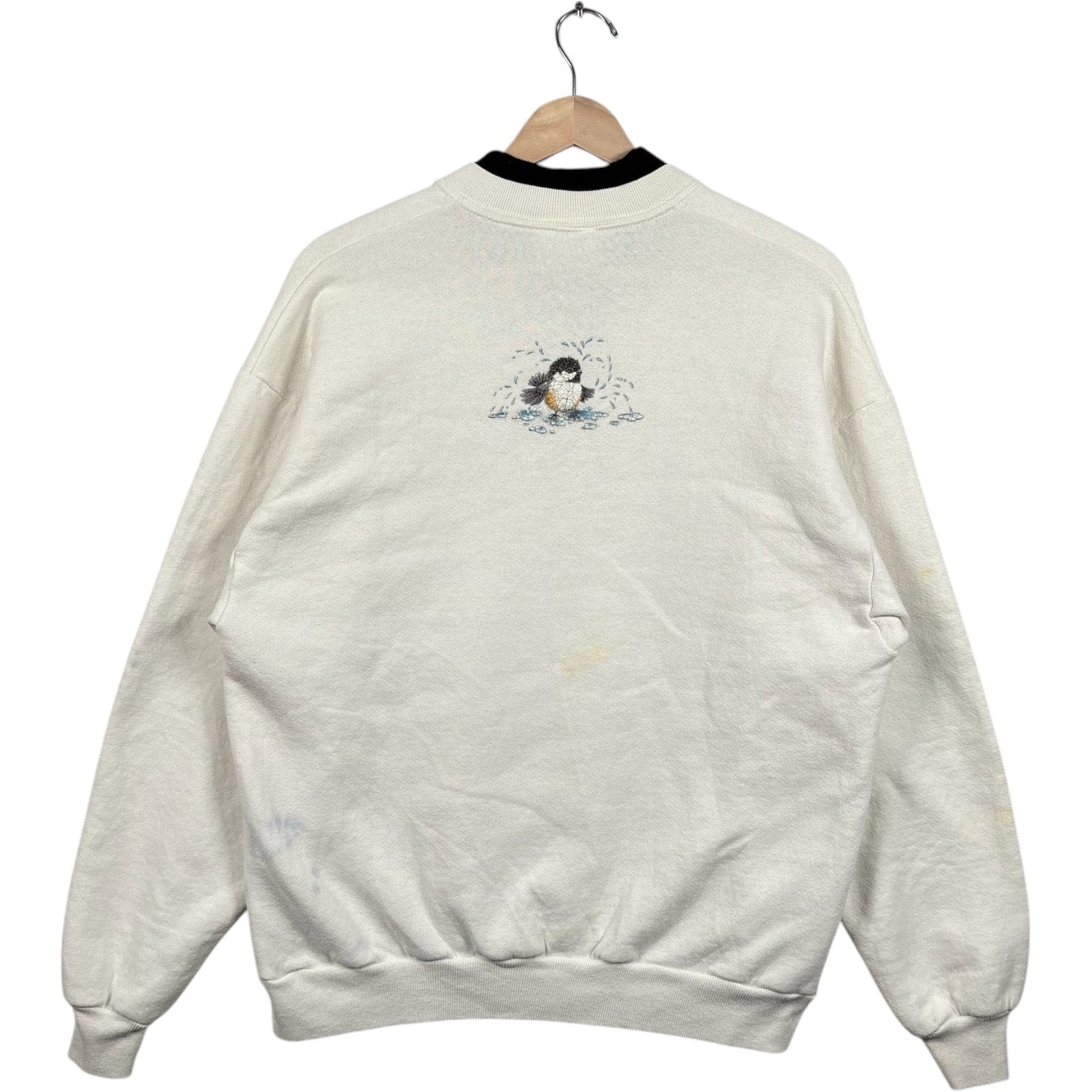 Vintage Birds In A Bird Bath Double Collar Crewneck