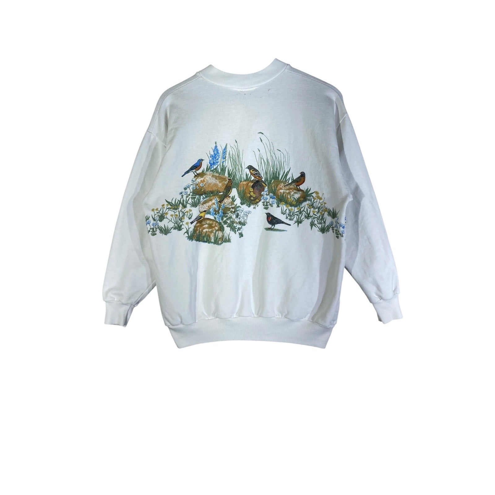 Vintage Birds In Nature Buttoned Collar Crewneck