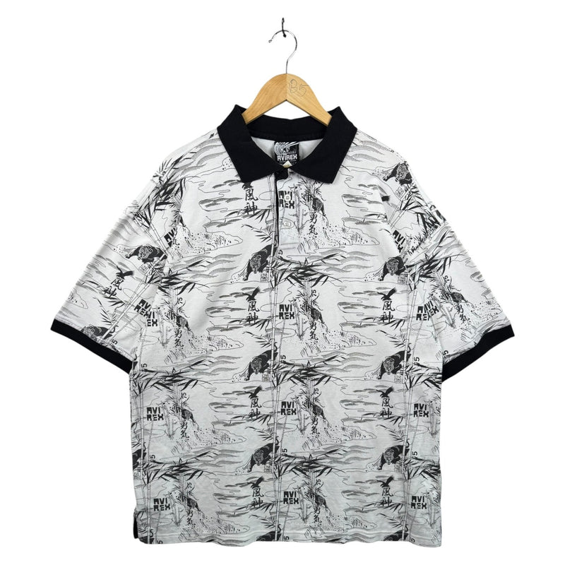 Vintage Avirex Japanese Graphic Short Sleeve Polo Shirt