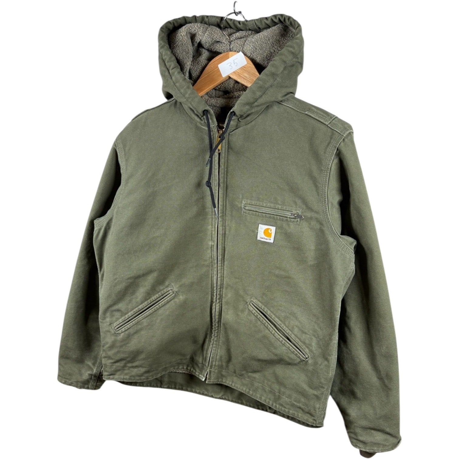 Vintage Carhartt Sherpa Lined Full Zip Hooded Workwear Jacket