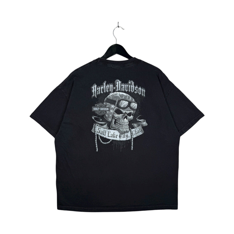 Vintage Harley Davidson Salt Lake City Skull Pocket T-Shirt