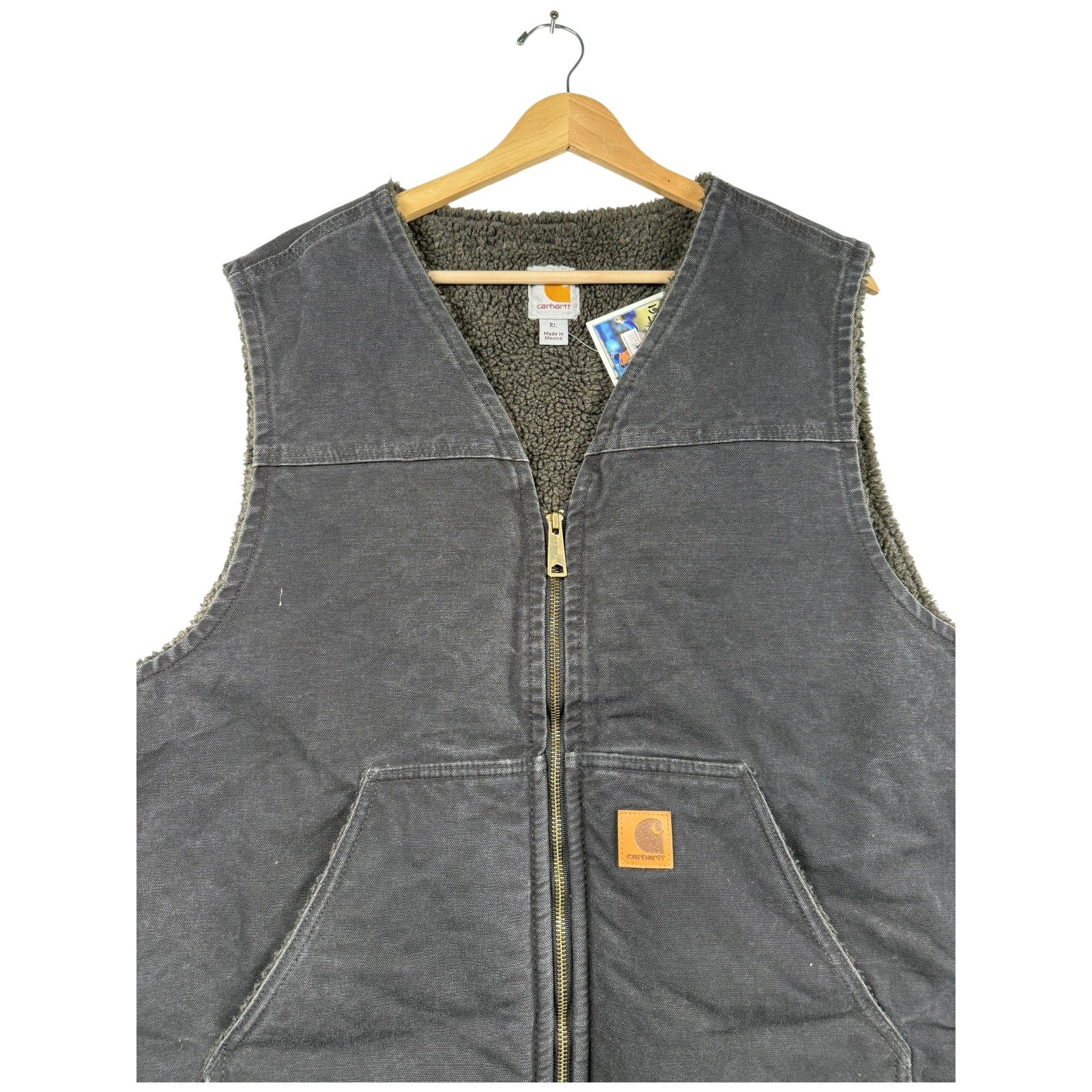 Vintage Carhartt Denim Fleece Full Zip Vest Jacket