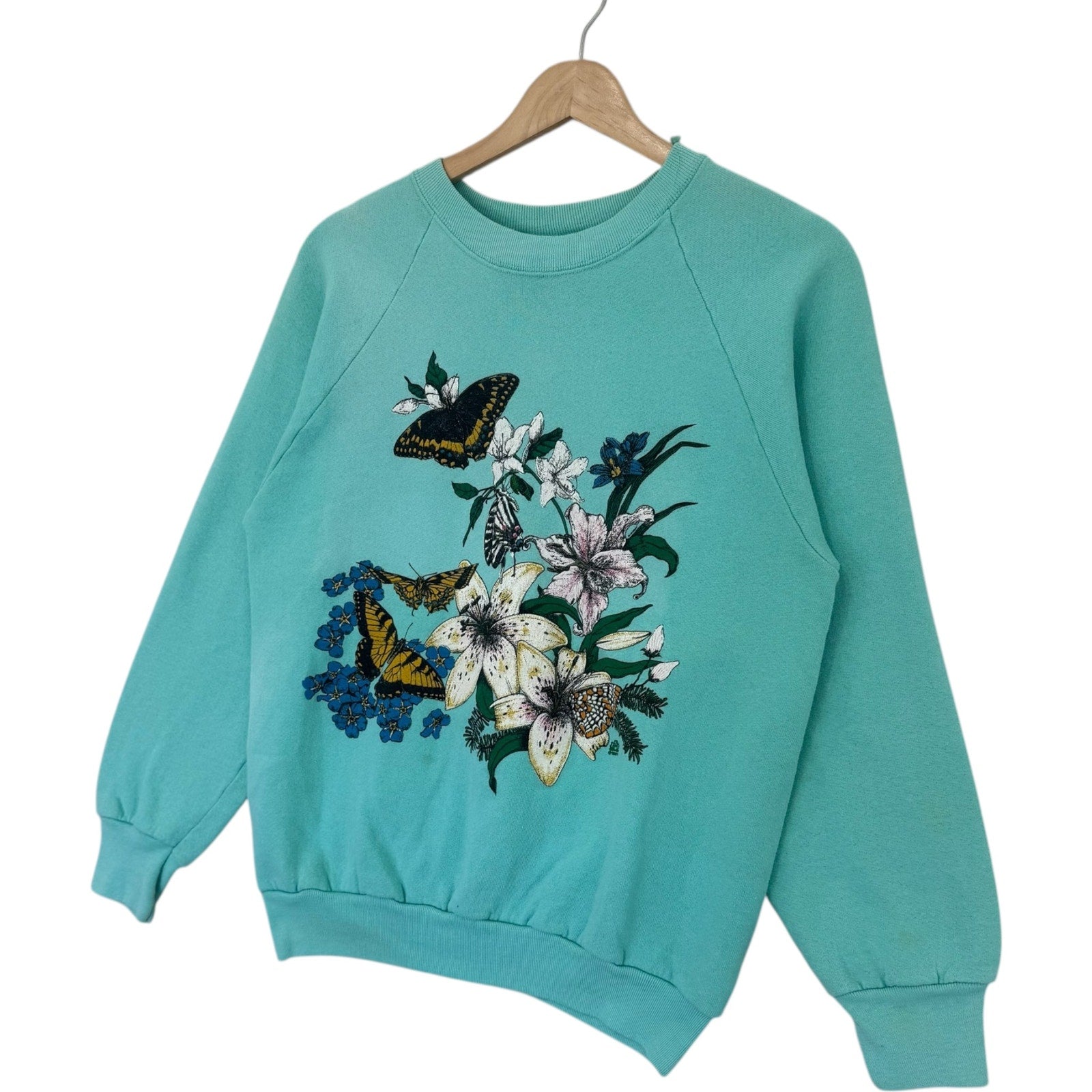 Vintage Lilies Flower Arrangement & Butterflies Nature Crewneck