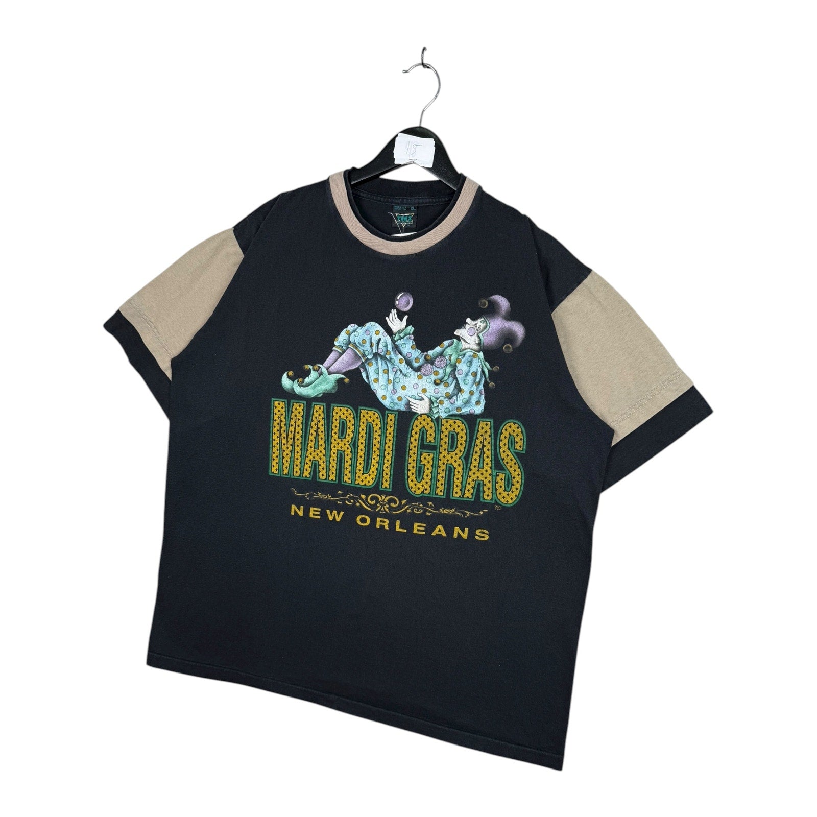 Vintage Mardi Gras Two-Tone Jester Graphic T-Shirt